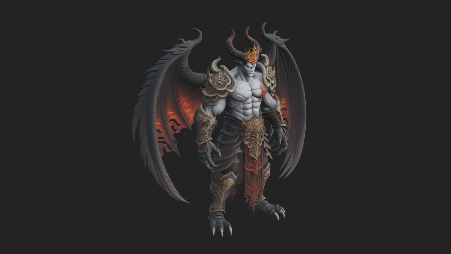 Winged Horned Demon Statue Design 11 3D Print Model 3D Model