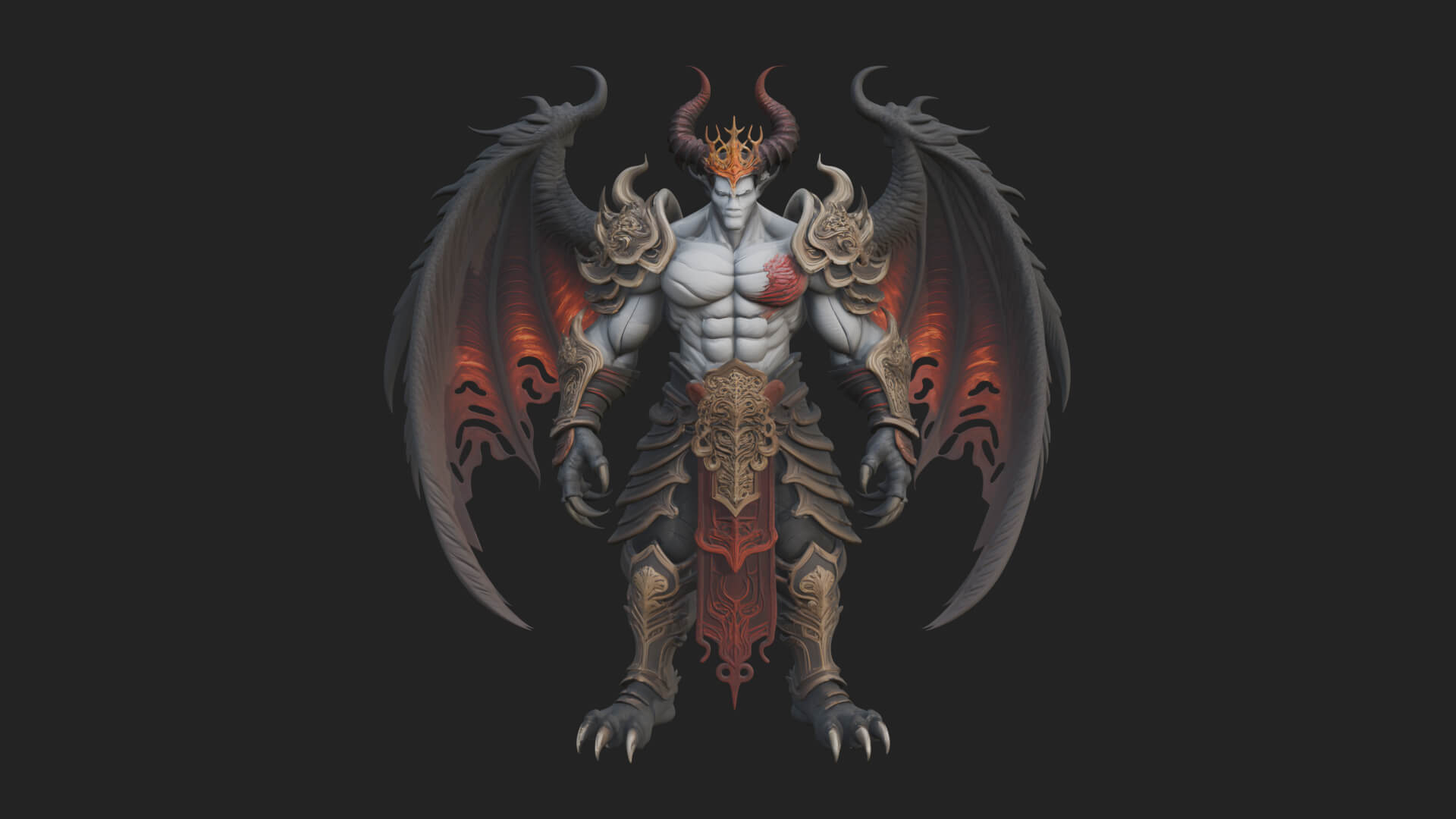 Winged Horned Demon Statue Design 11 3D Print Model 3D Model
