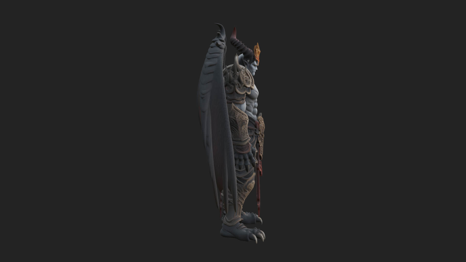Winged Horned Demon Statue Design 11 3D Print Model 3D Model