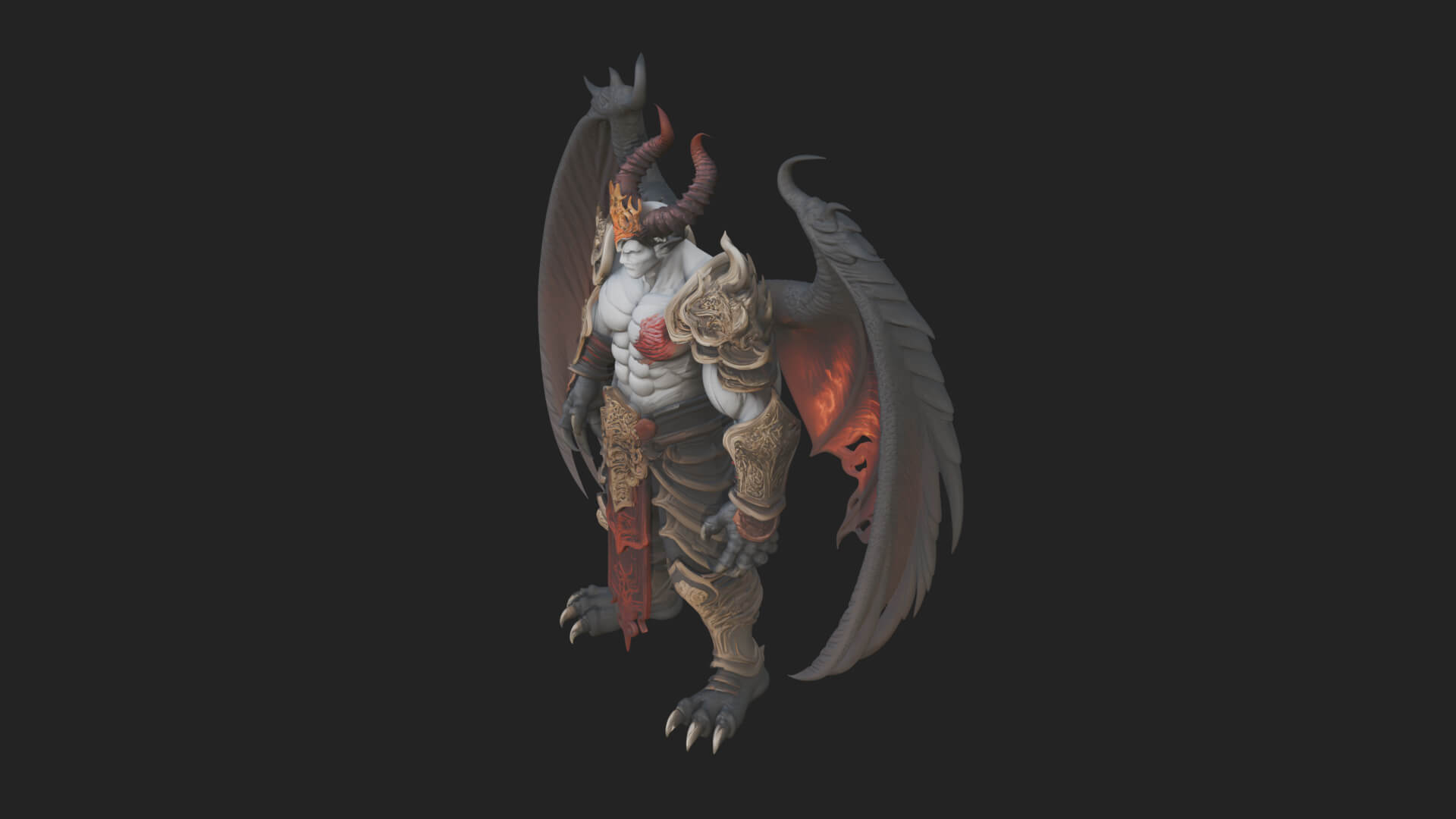 Winged Horned Demon Statue Design 11 3D Print Model 3D Model