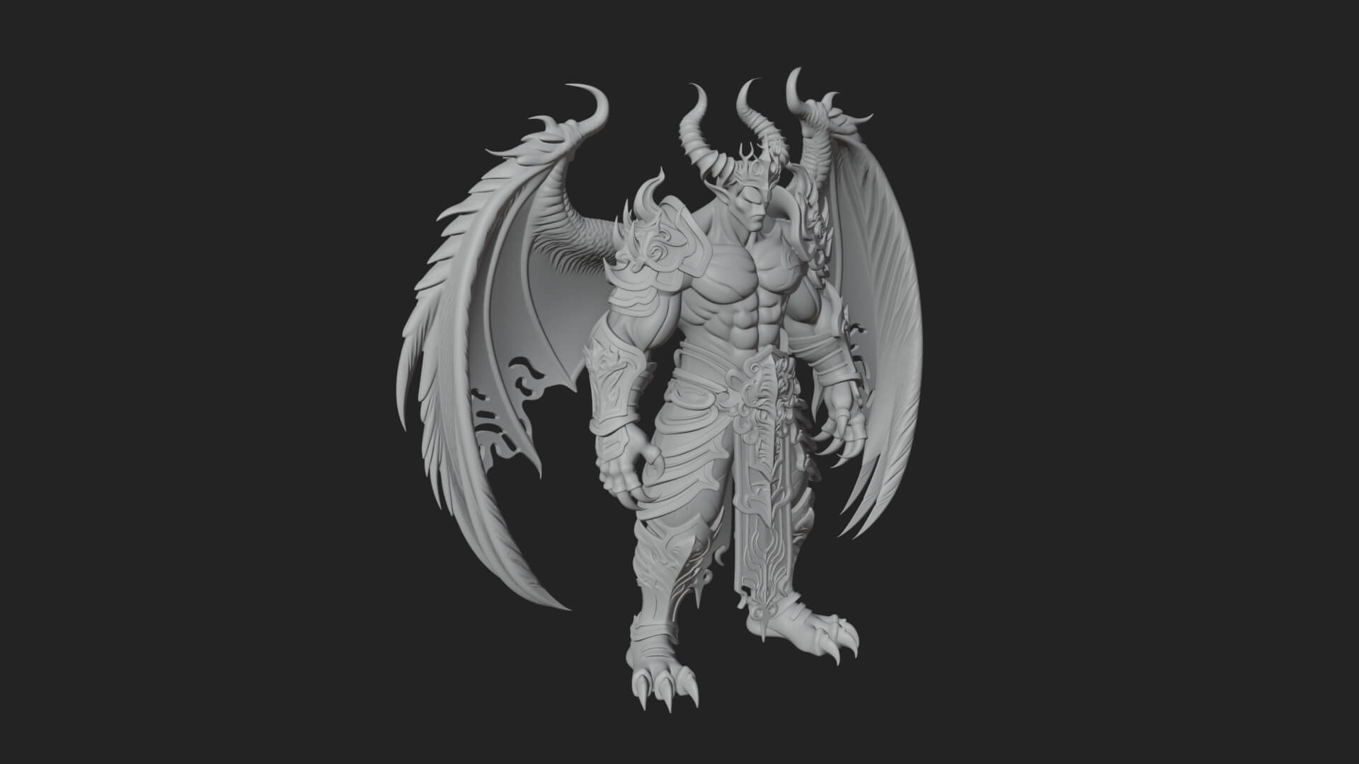 Winged Horned Demon Statue Design 11 3D Print Model 3D Model