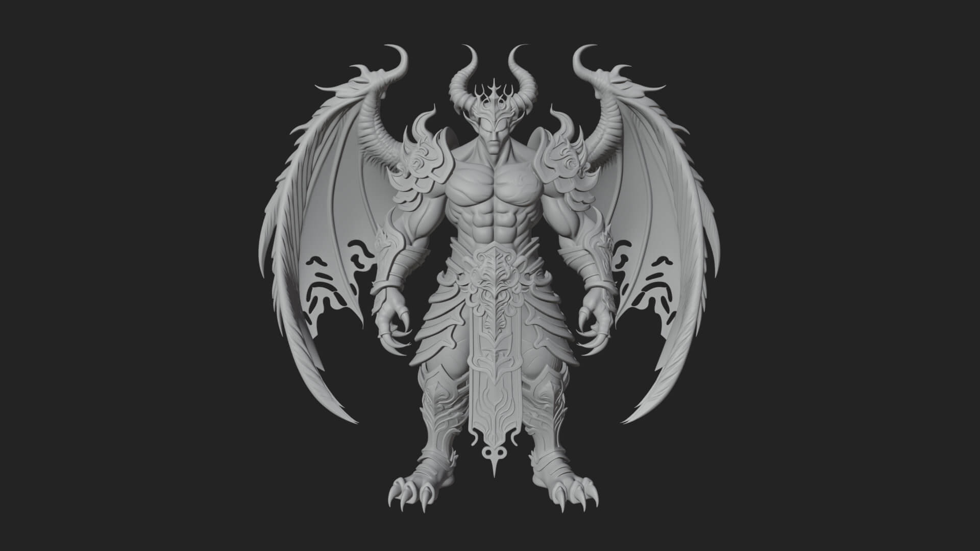 Winged Horned Demon Statue Design 11 3D Print Model 3D Model
