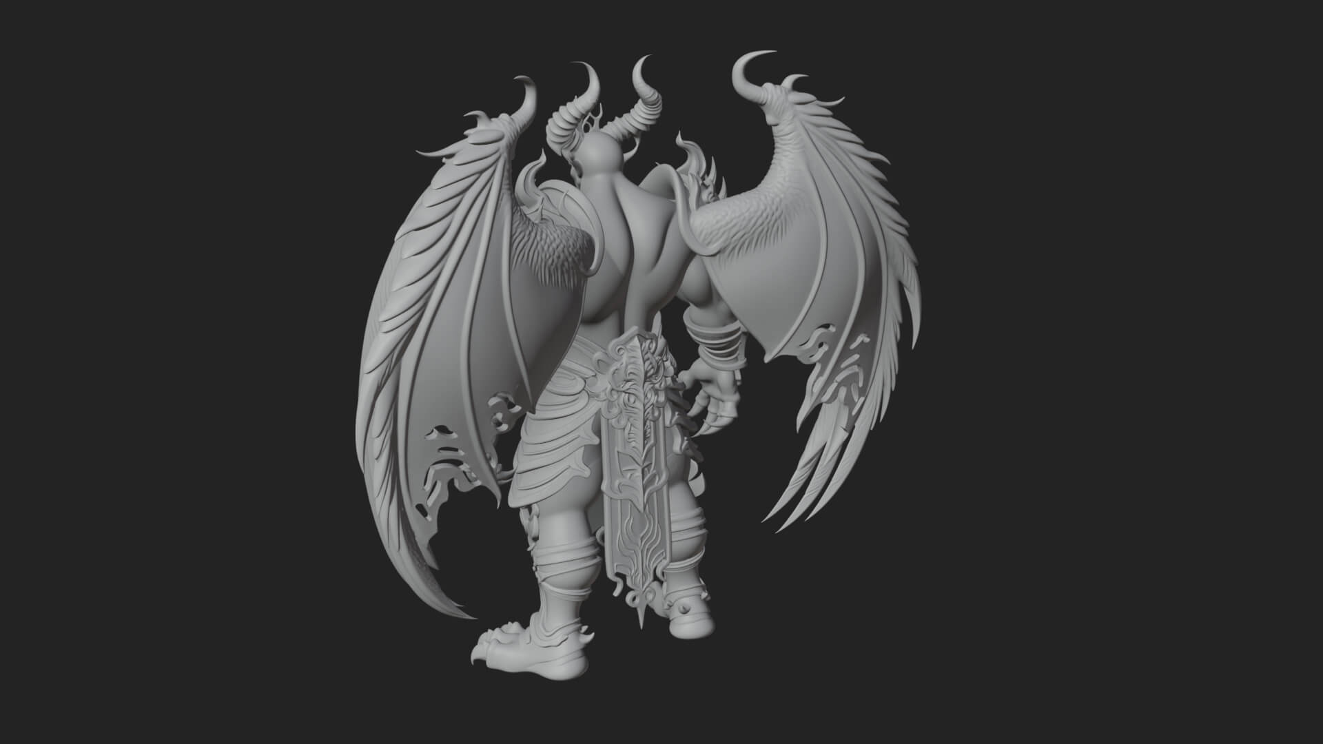 Winged Horned Demon Statue Design 11 3D Print Model 3D Model
