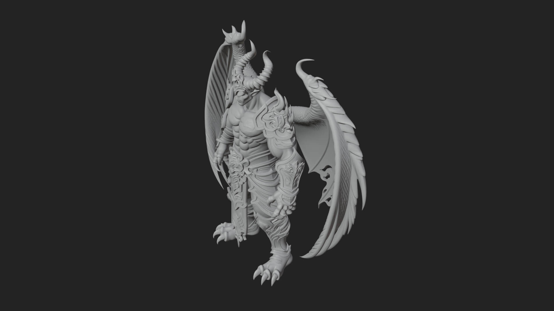 Winged Horned Demon Statue Design 11 3D Print Model 3D Model