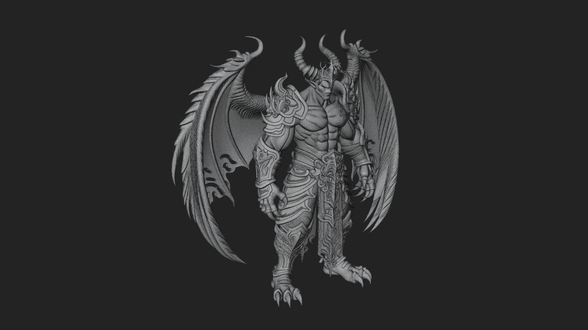 Winged Horned Demon Statue Design 11 3D Print Model 3D Model