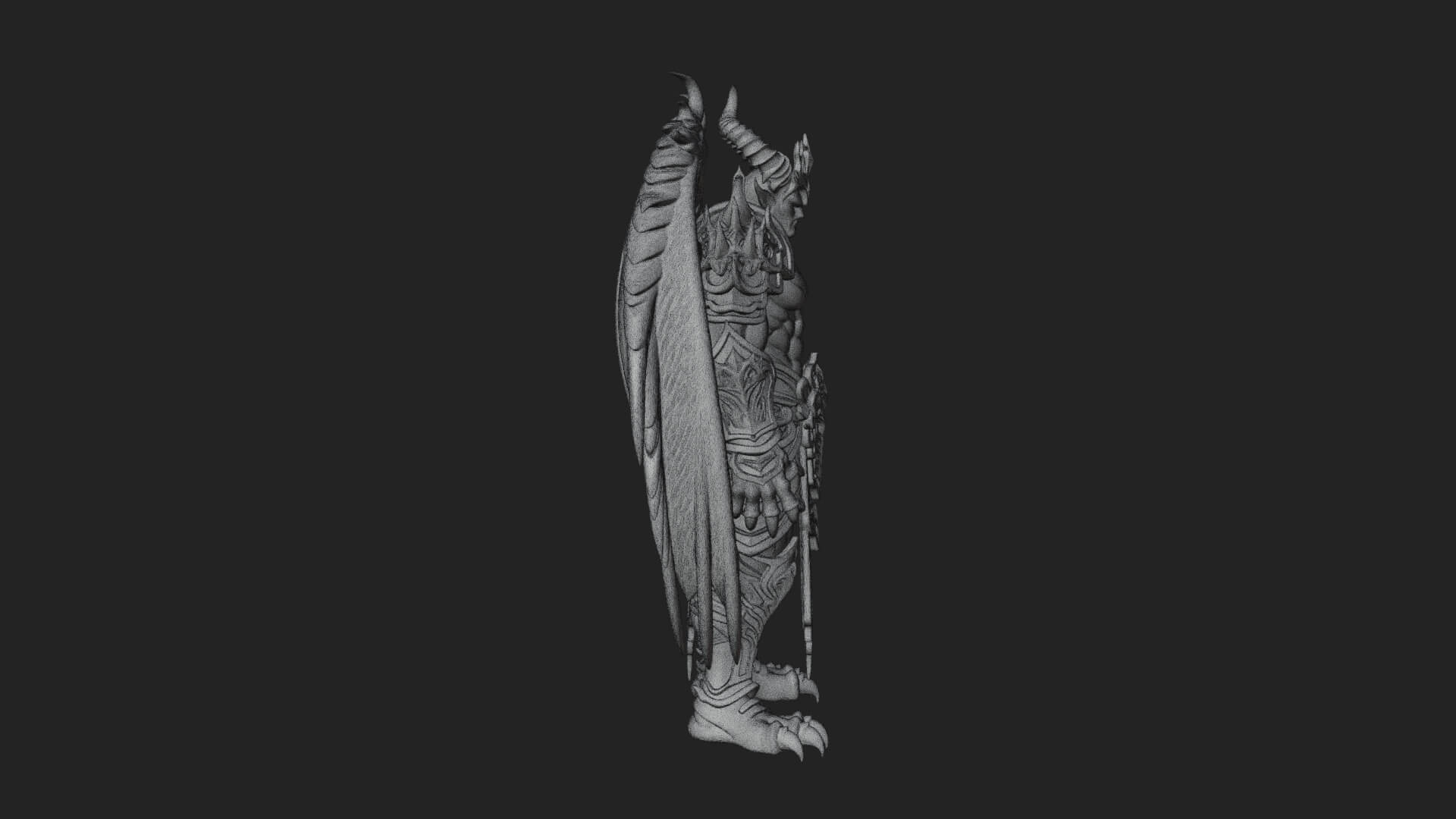 Winged Horned Demon Statue Design 11 3D Print Model 3D Model