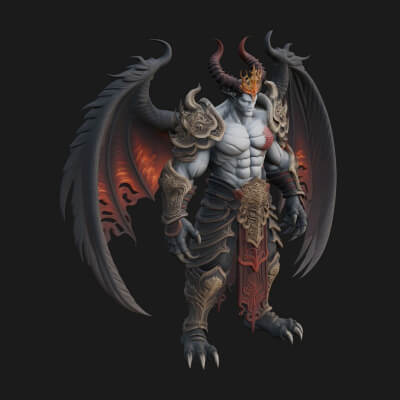 Winged Horned Demon Statue Design 11 3D Print Model