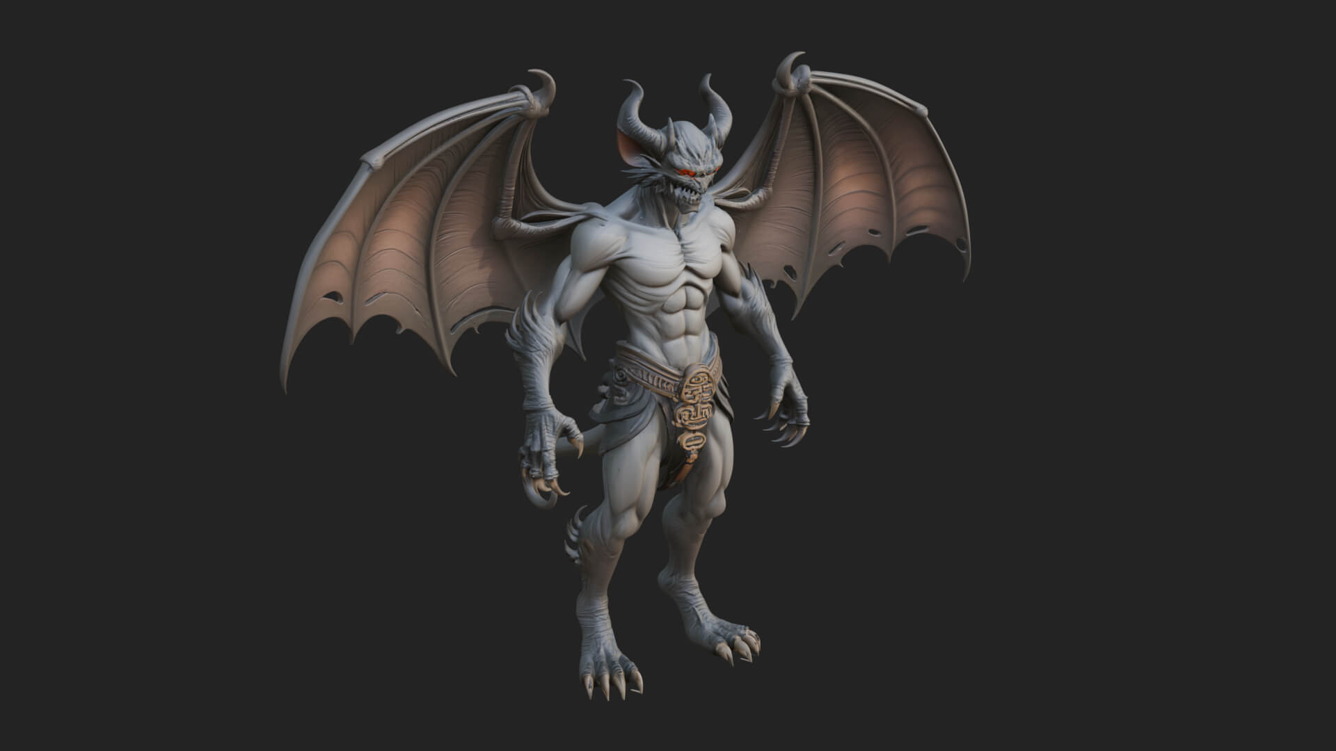 Winged Horned Demon Statue Design 12 3D Print Model 3D Model