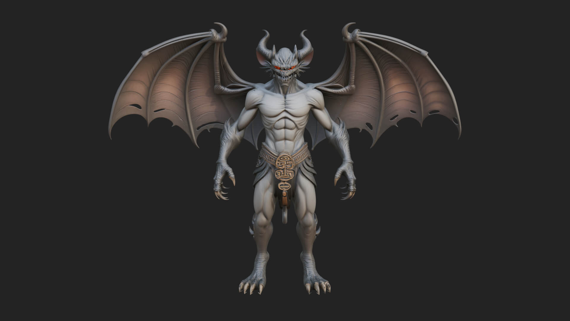 Winged Horned Demon Statue Design 12 3D Print Model 3D Model