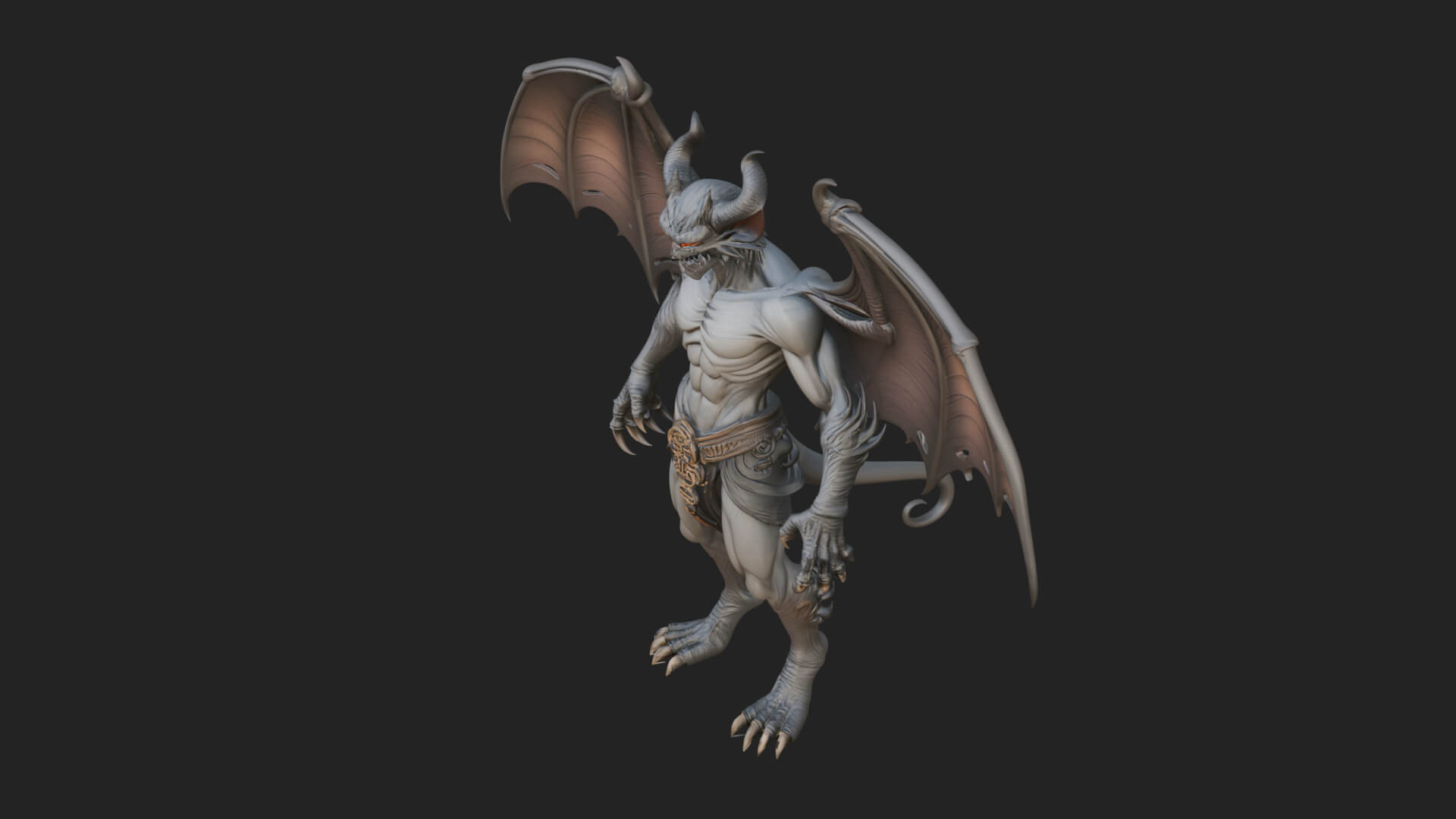 Winged Horned Demon Statue Design 12 3D Print Model 3D Model