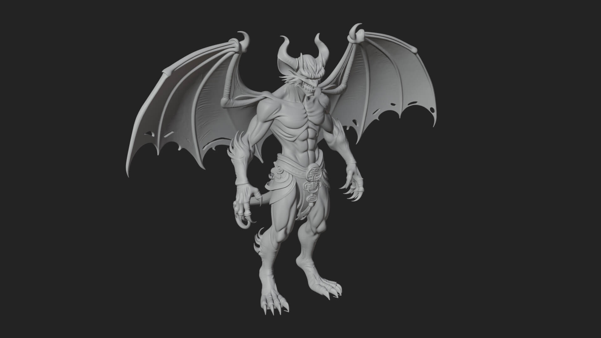 Winged Horned Demon Statue Design 12 3D Print Model 3D Model