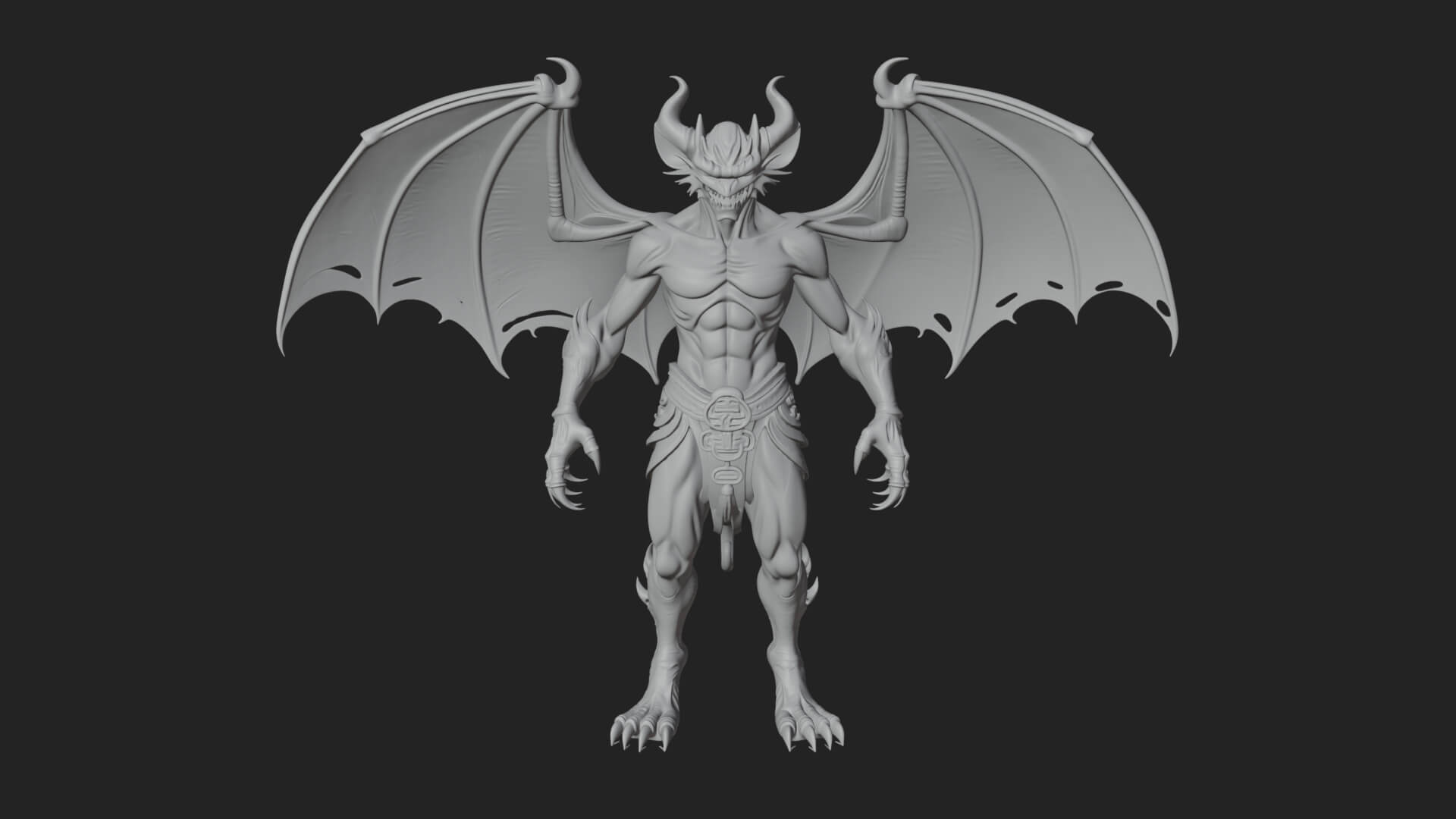 Winged Horned Demon Statue Design 12 3D Print Model 3D Model