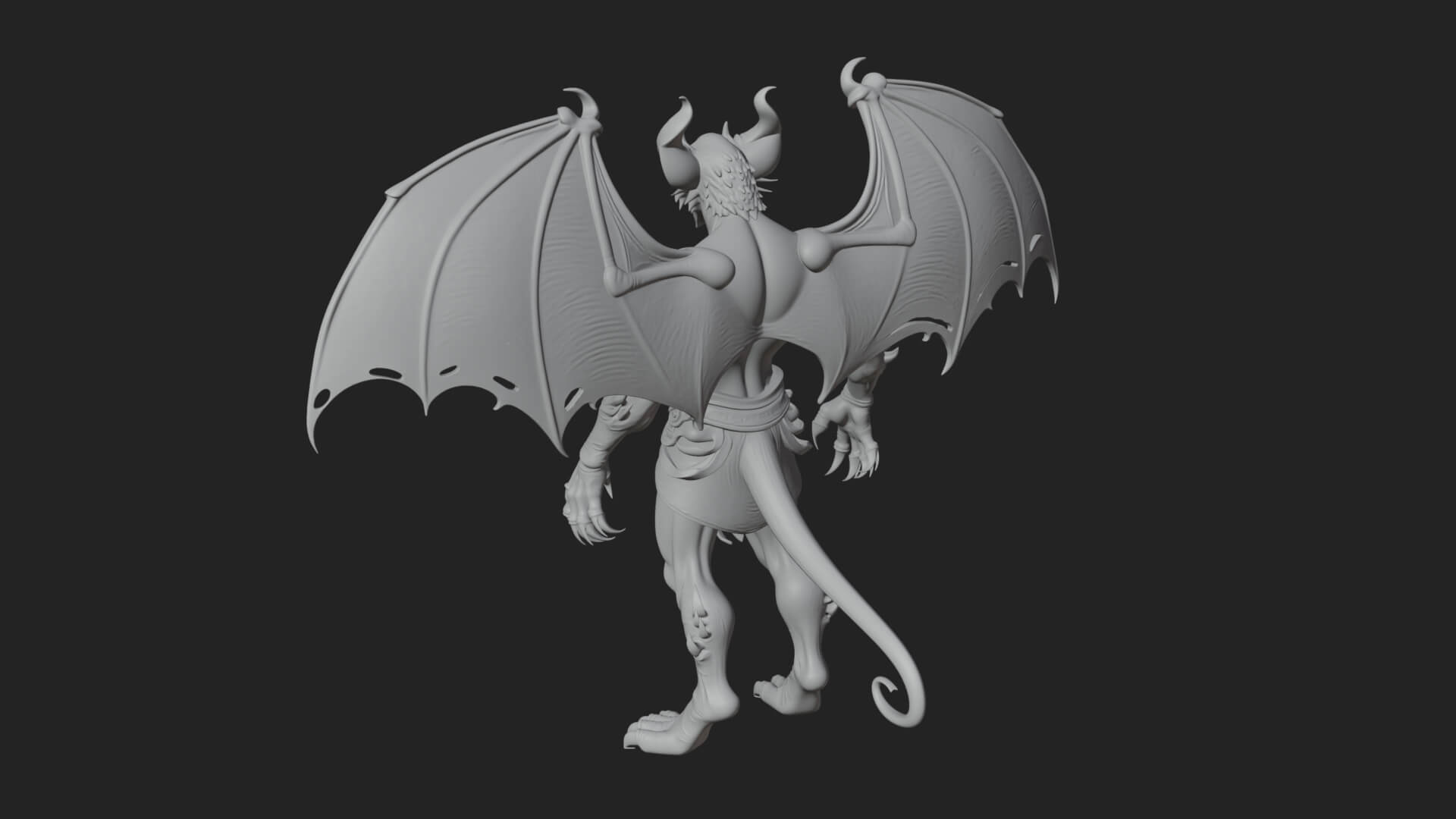 Winged Horned Demon Statue Design 12 3D Print Model 3D Model