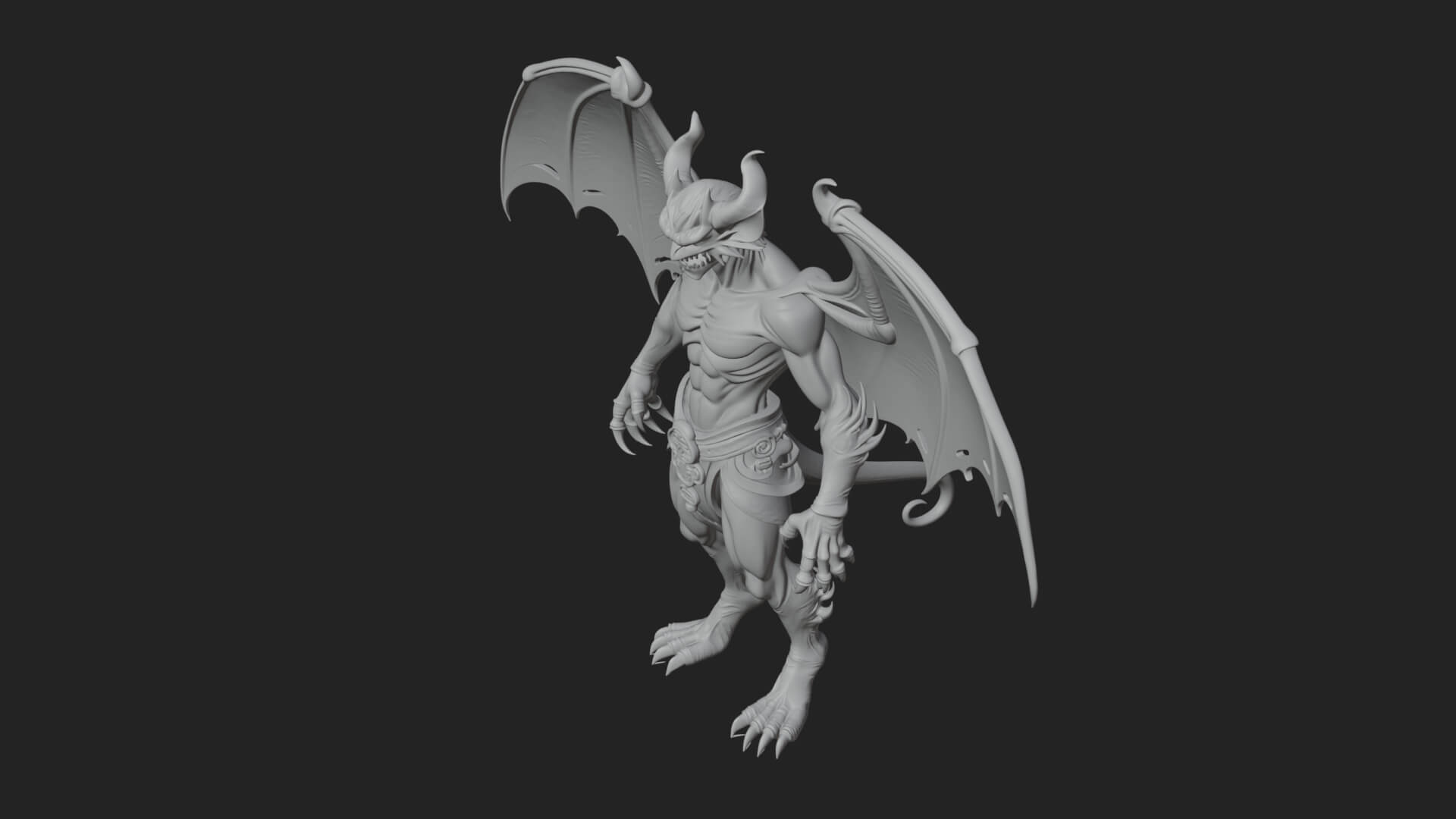 Winged Horned Demon Statue Design 12 3D Print Model 3D Model