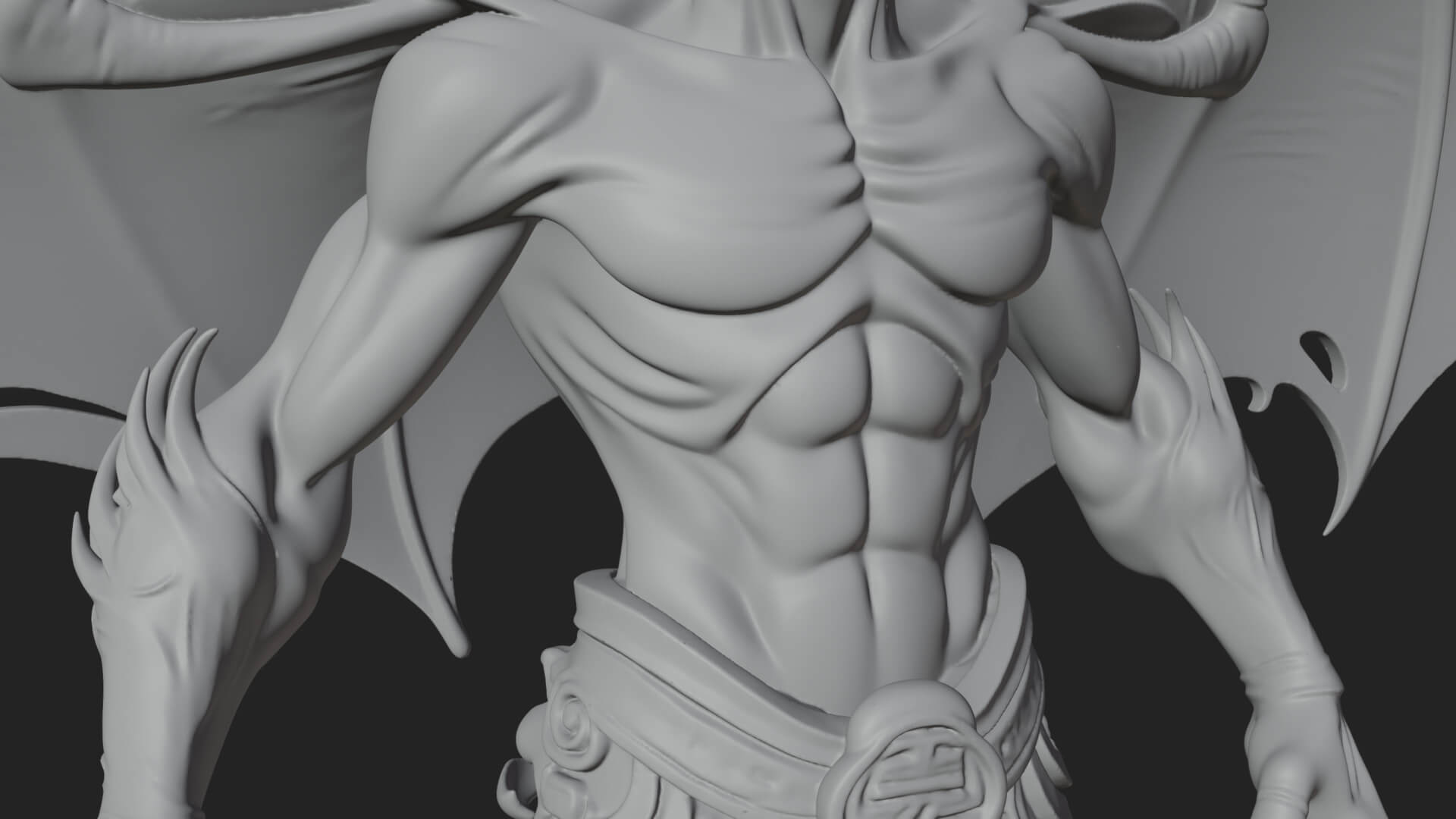 Winged Horned Demon Statue Design 12 3D Print Model 3D Model