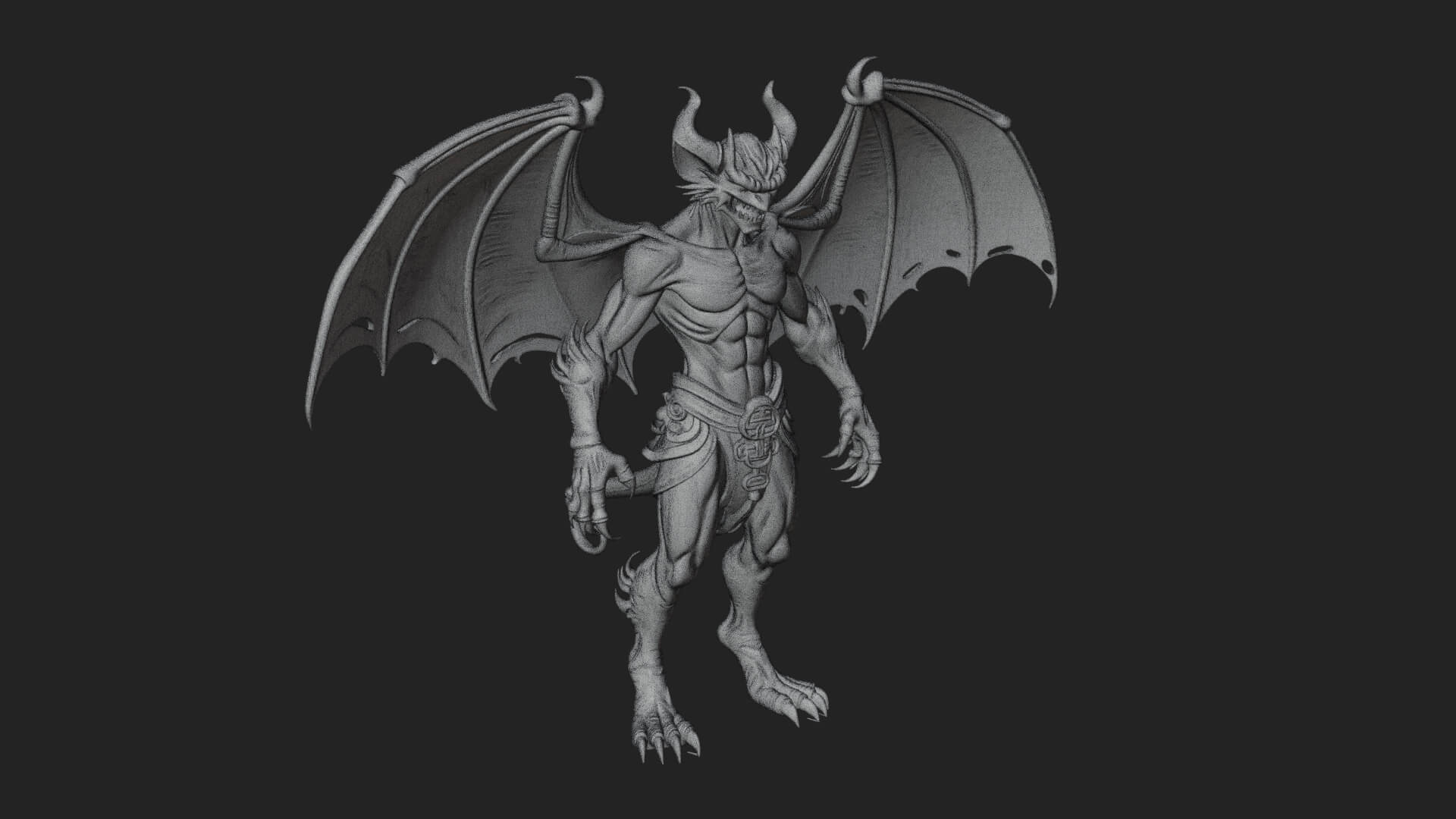 Winged Horned Demon Statue Design 12 3D Print Model 3D Model