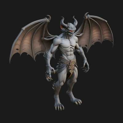 Winged Horned Demon Statue Design 12 3D Print Model