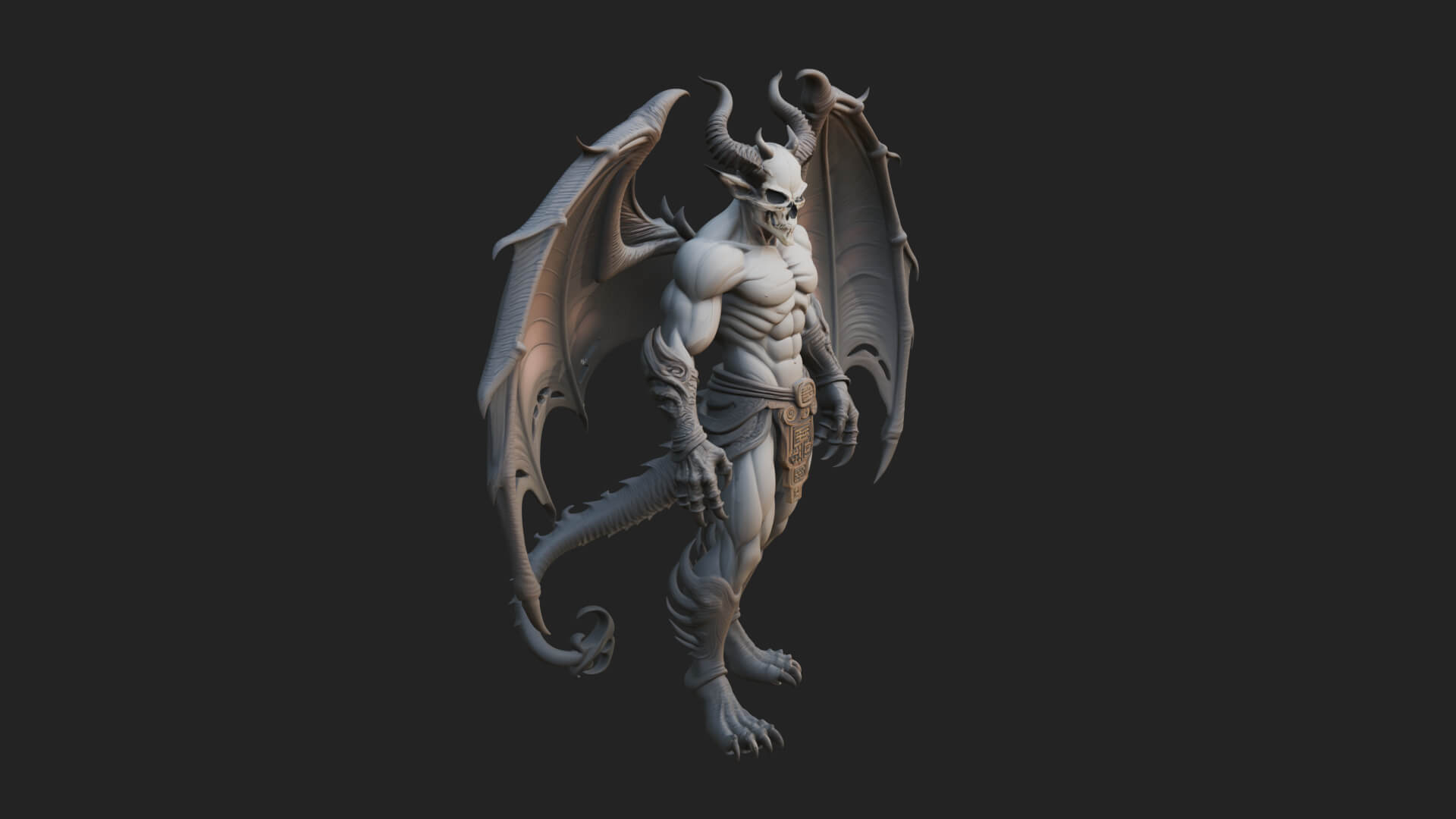 Winged Horned Demon Statue Design 13 3D Print Model 3D Model