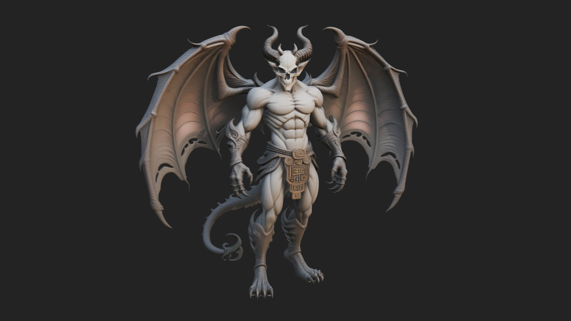 Winged Horned Demon Statue Design 13 3D Print Model 3D Model