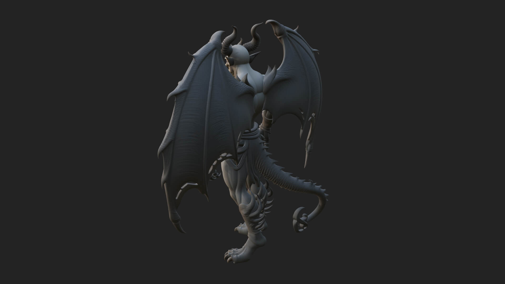Winged Horned Demon Statue Design 13 3D Print Model 3D Model