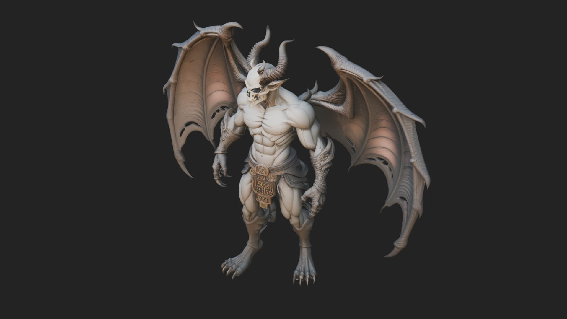 Winged Horned Demon Statue Design 13 3D Print Model 3D Model