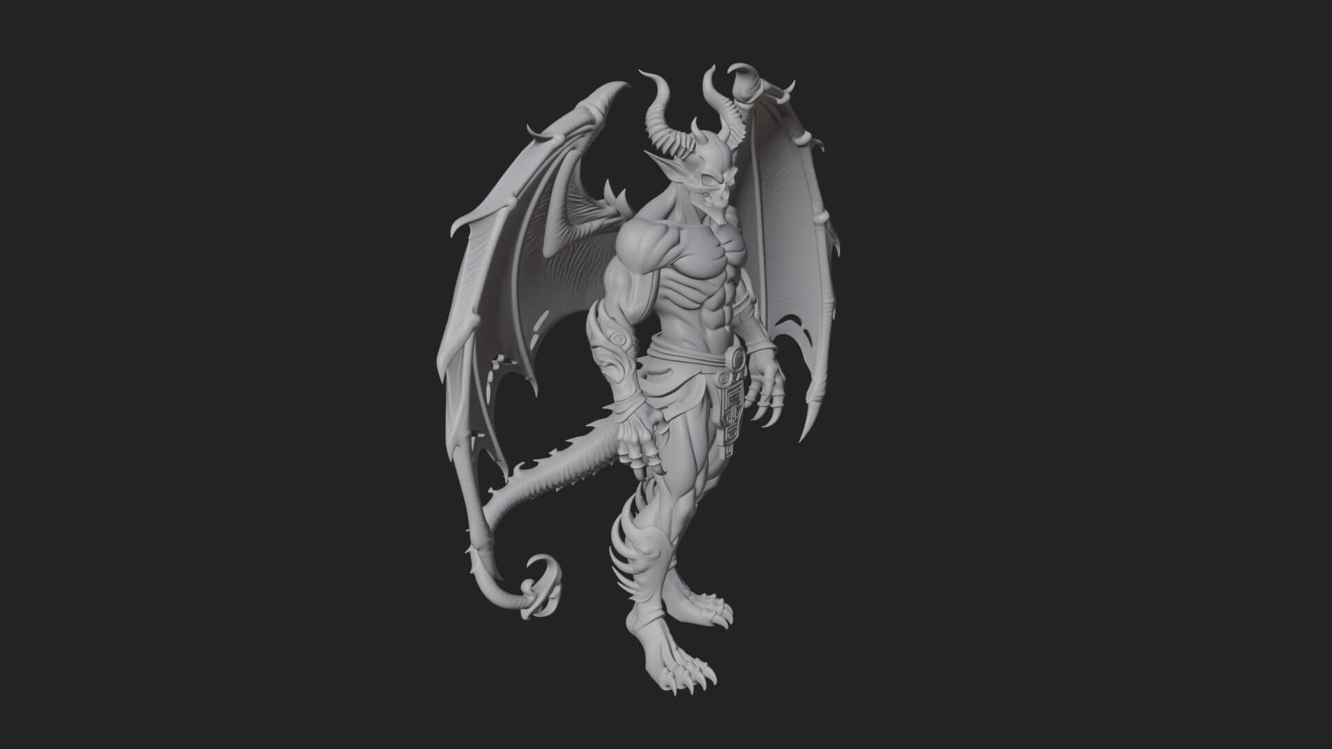 Winged Horned Demon Statue Design 13 3D Print Model 3D Model