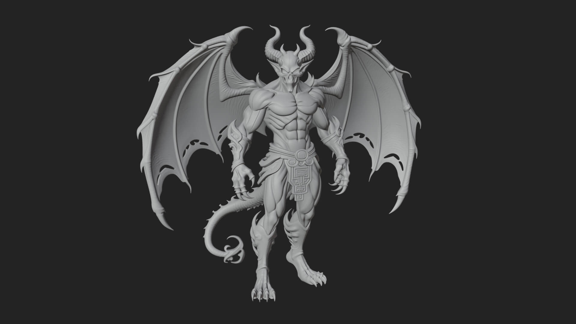 Winged Horned Demon Statue Design 13 3D Print Model 3D Model