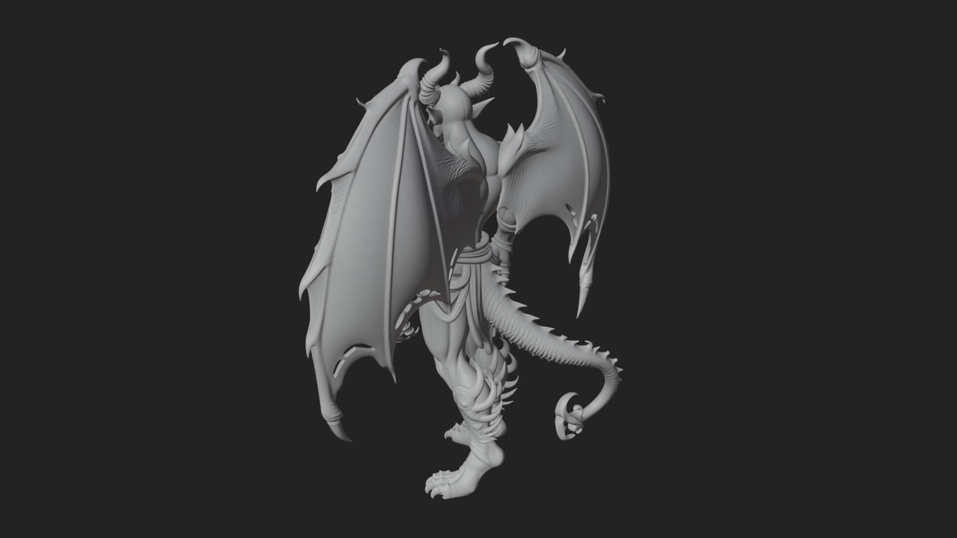 Winged Horned Demon Statue Design 13 3D Print Model 3D Model