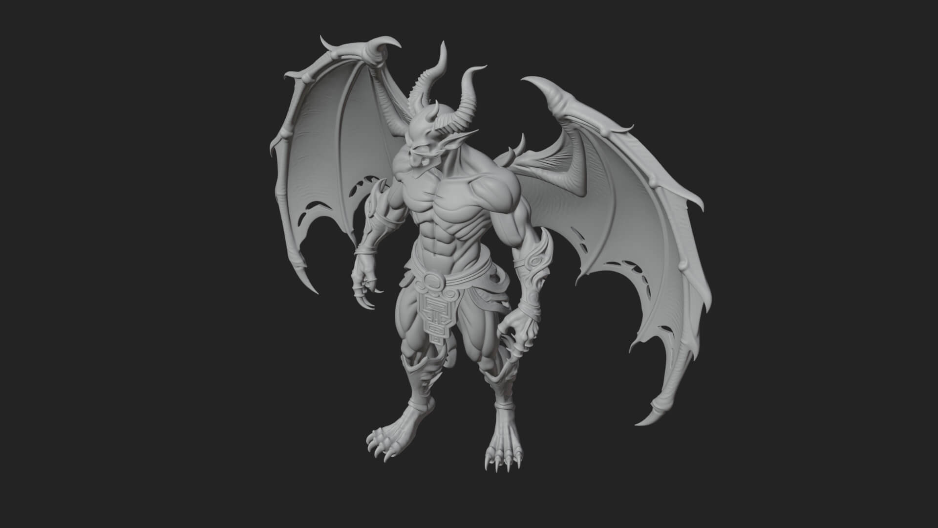 Winged Horned Demon Statue Design 13 3D Print Model 3D Model