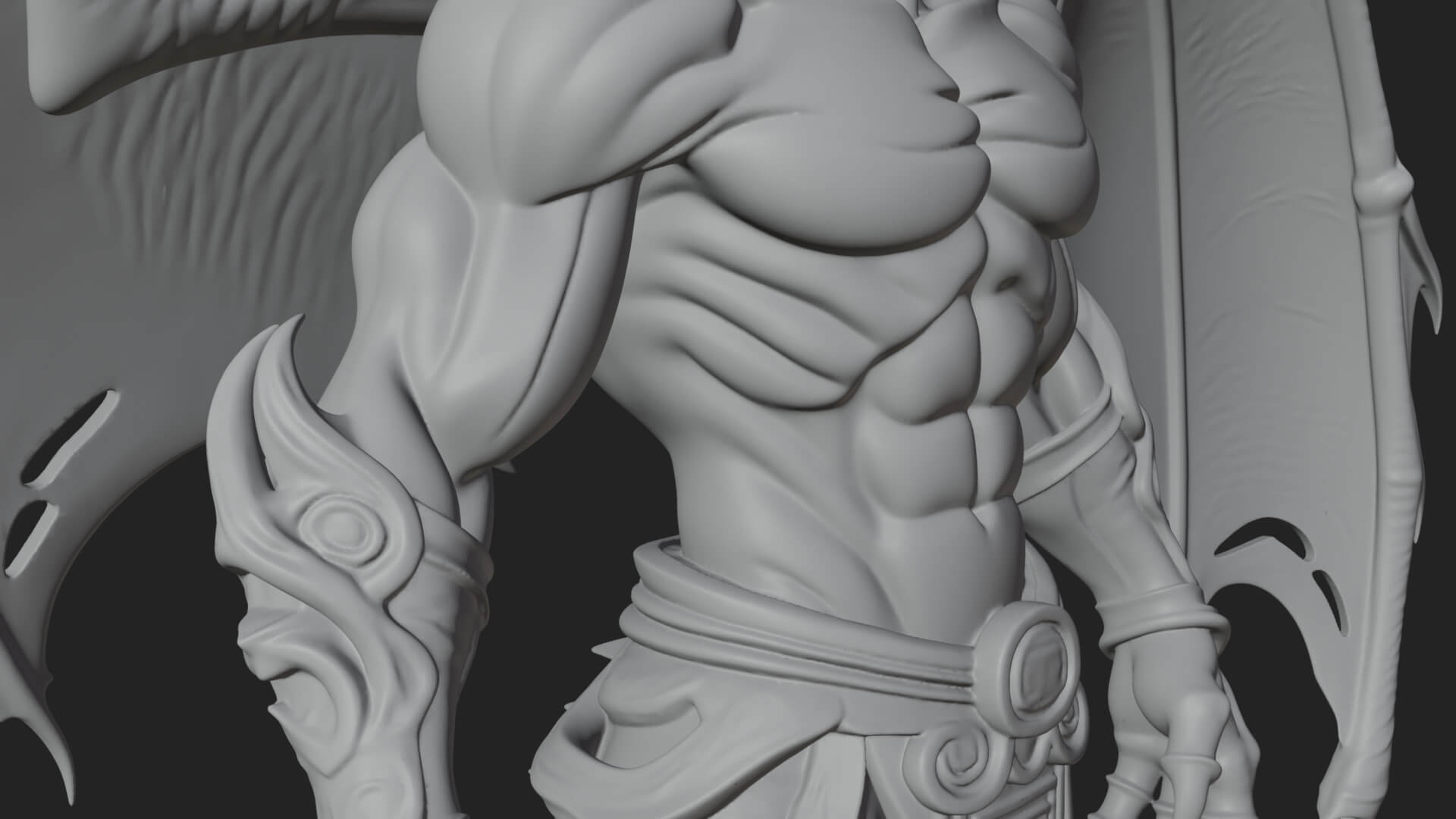 Winged Horned Demon Statue Design 13 3D Print Model 3D Model