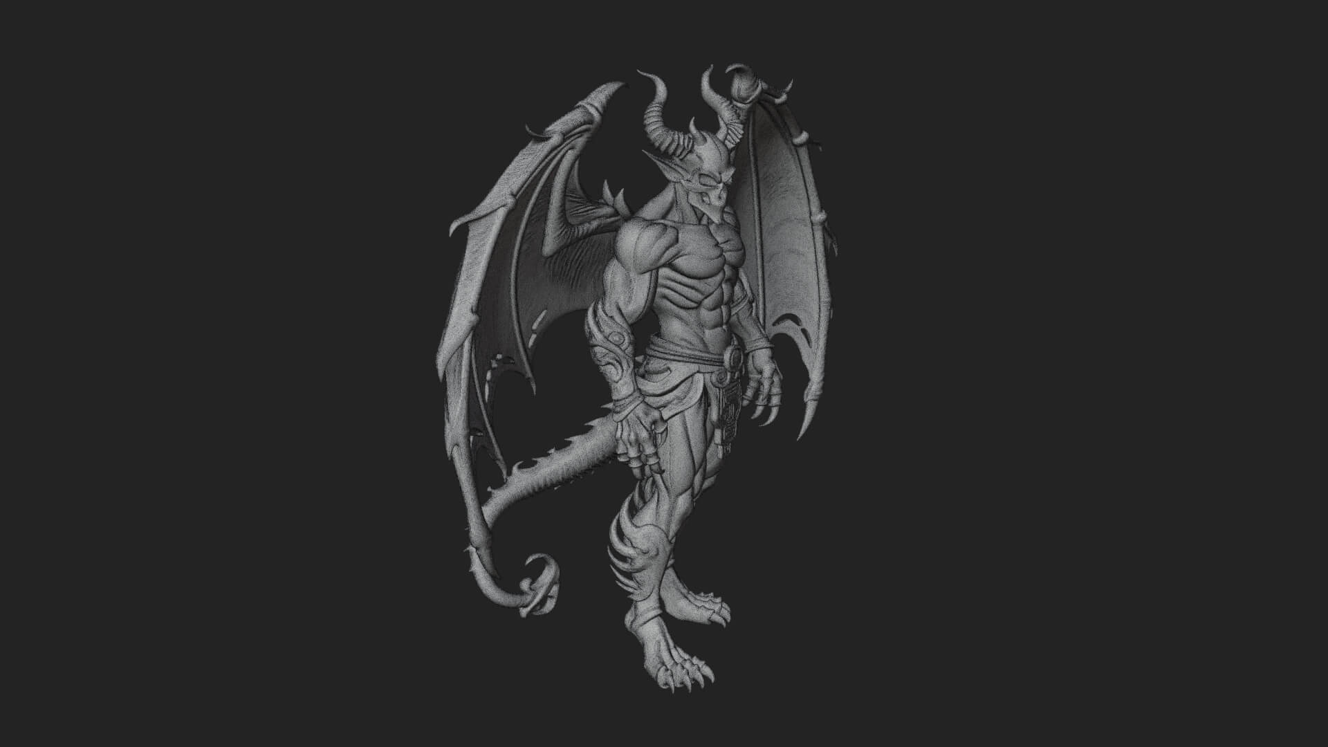 Winged Horned Demon Statue Design 13 3D Print Model 3D Model
