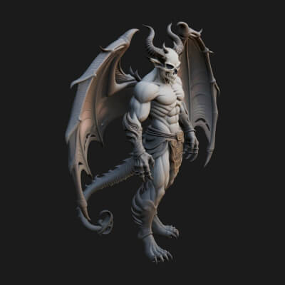 Winged Horned Demon Statue Design 13 3D Print Model