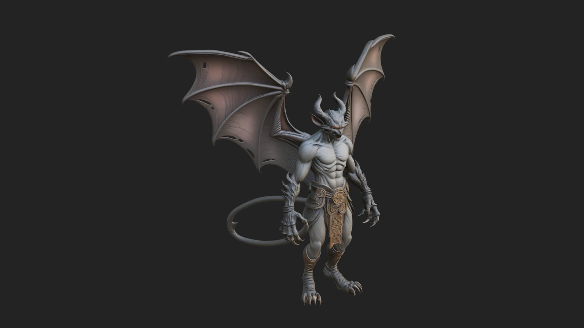 Winged Horned Demon Statue Design 14 3d Print Model 3D Model