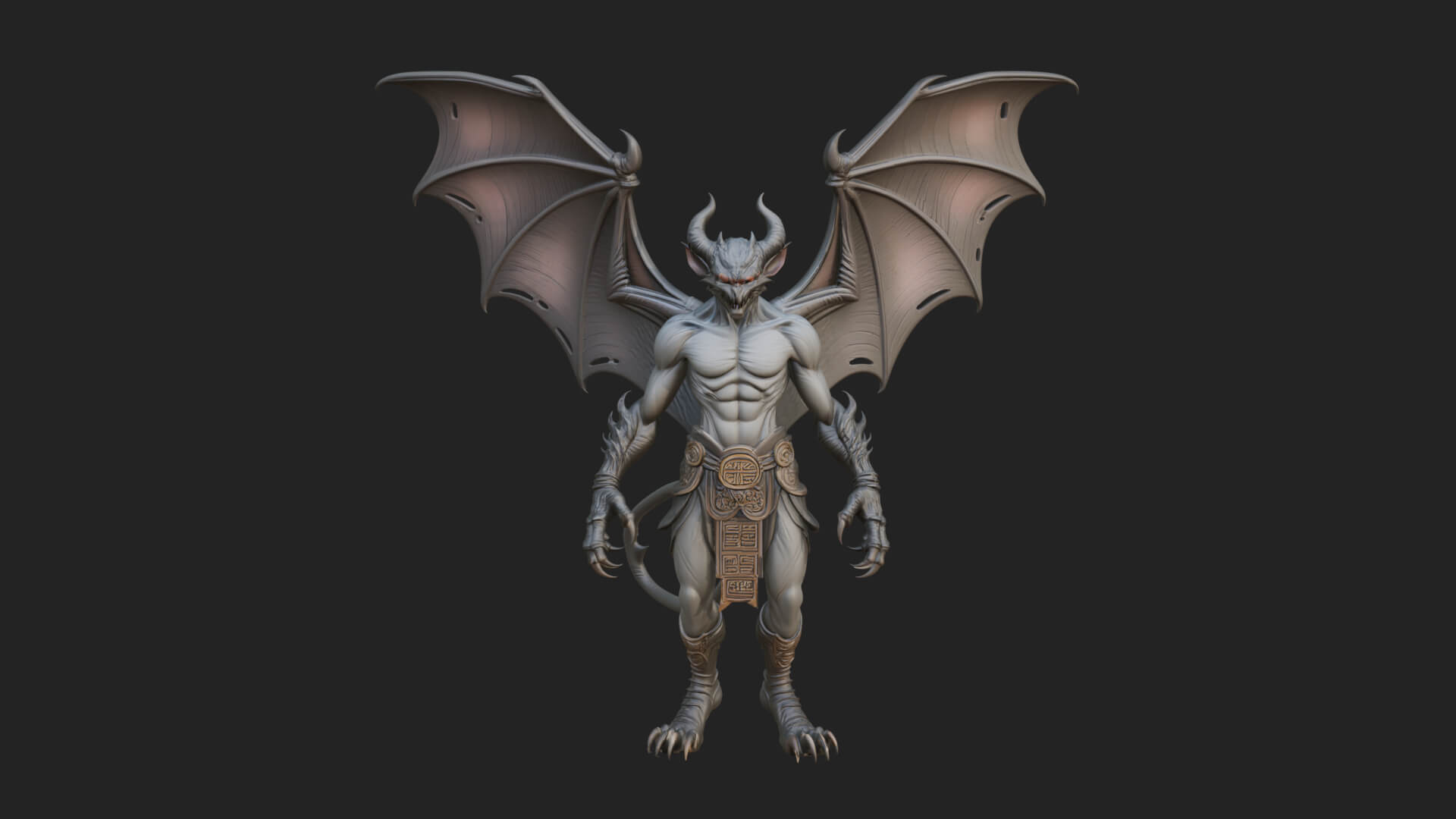 Winged Horned Demon Statue Design 14 3d Print Model 3D Model