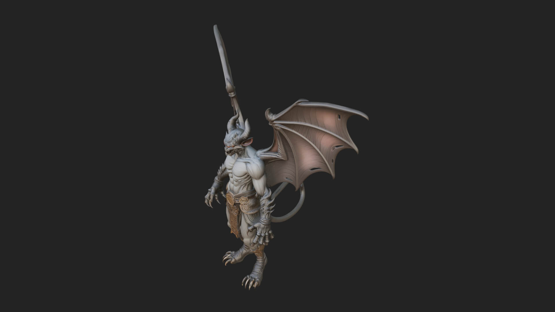 Winged Horned Demon Statue Design 14 3d Print Model 3D Model
