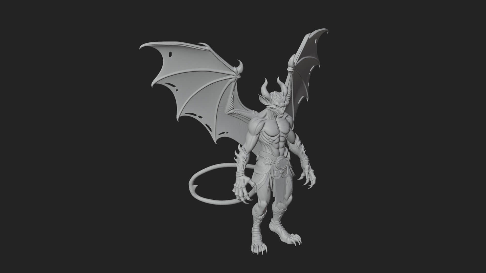 Winged Horned Demon Statue Design 14 3d Print Model 3D Model
