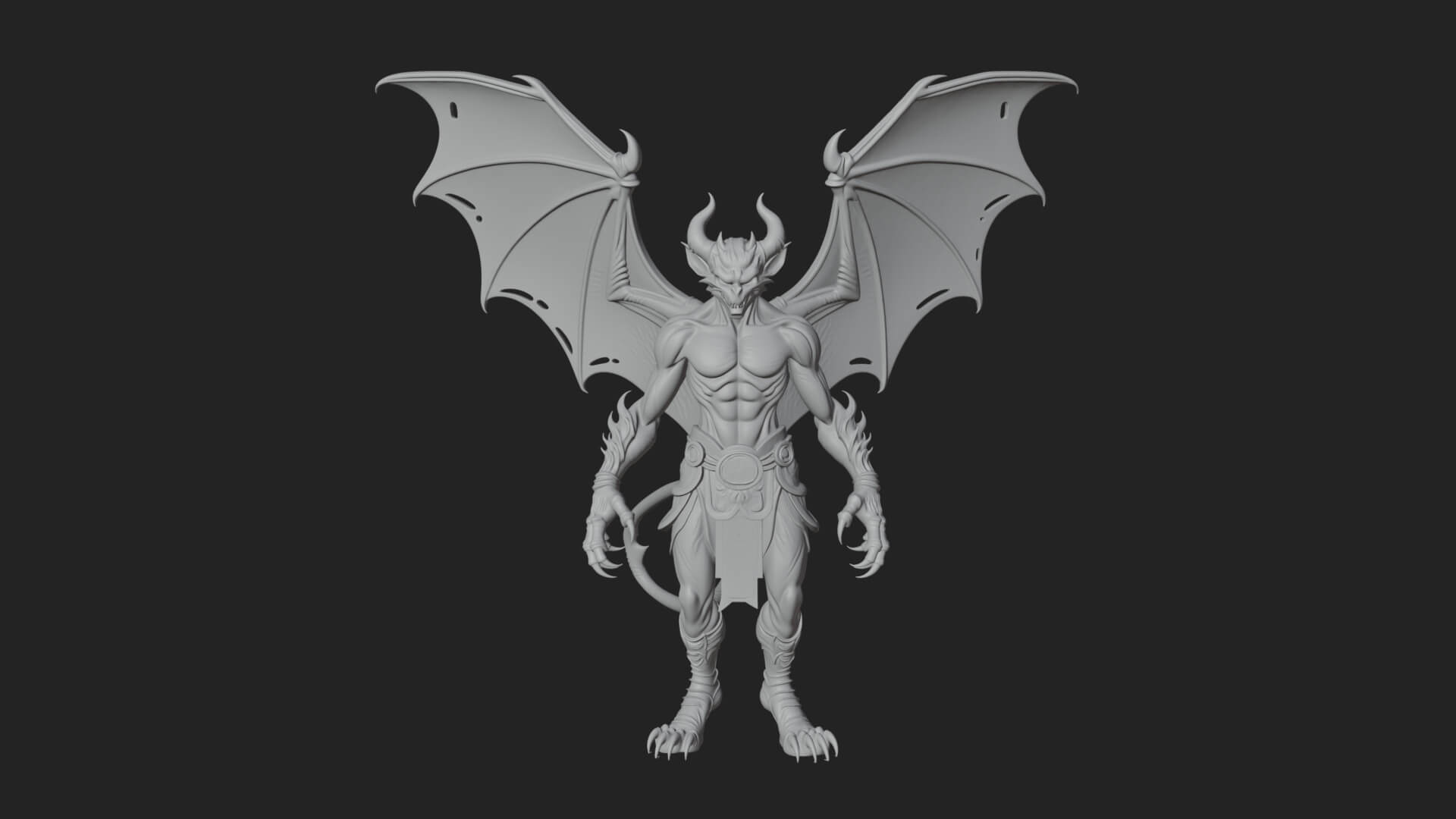 Winged Horned Demon Statue Design 14 3d Print Model 3D Model