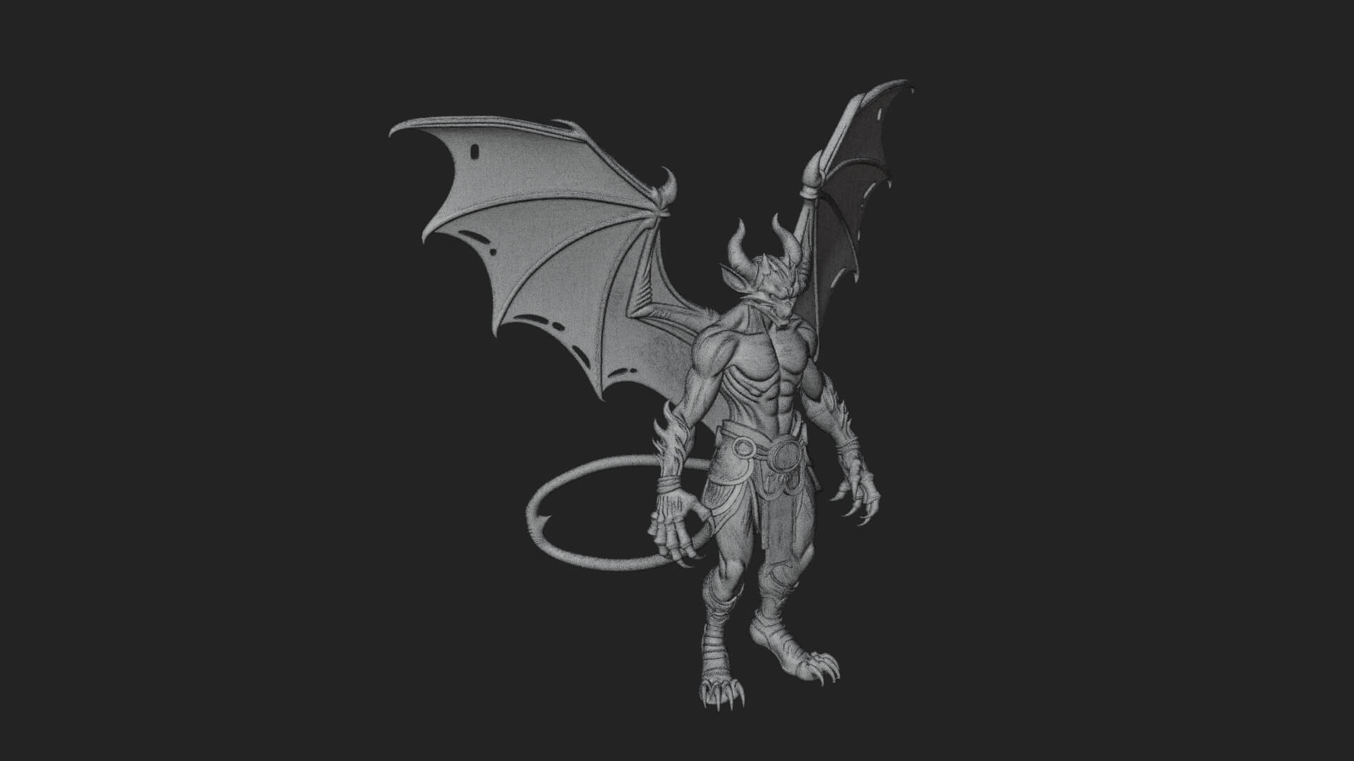 Winged Horned Demon Statue Design 14 3d Print Model 3D Model