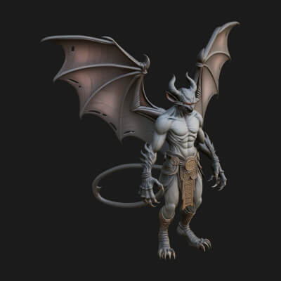 Winged Horned Demon Statue Design 14 3d Print Model