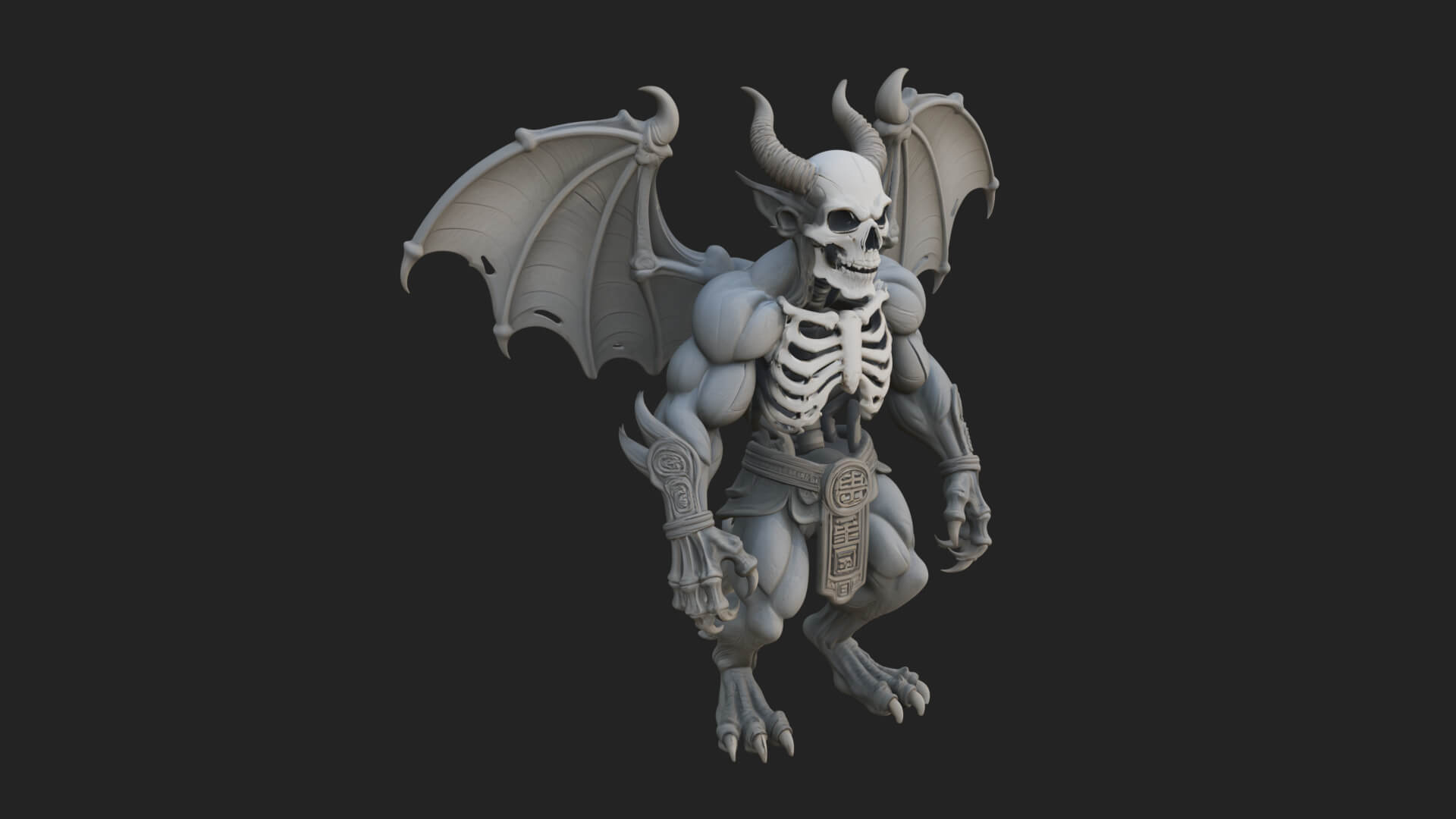Winged Horned Demon Statue Design 15 3D Print Model 3D Model