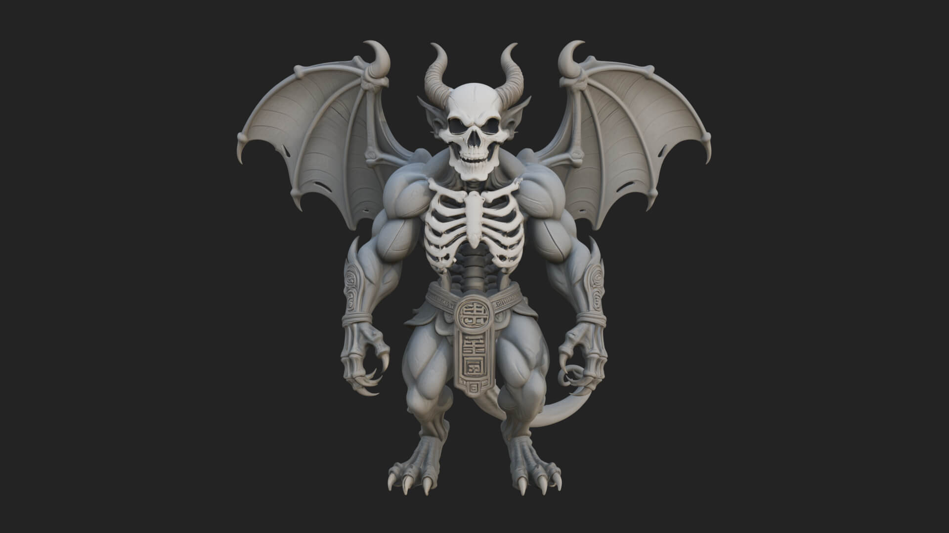 Winged Horned Demon Statue Design 15 3D Print Model 3D Model