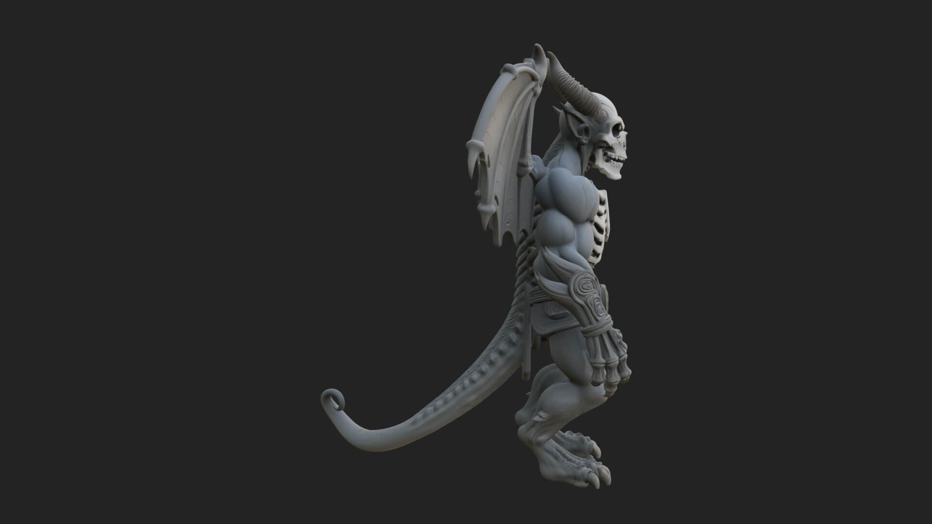 Winged Horned Demon Statue Design 15 3D Print Model 3D Model