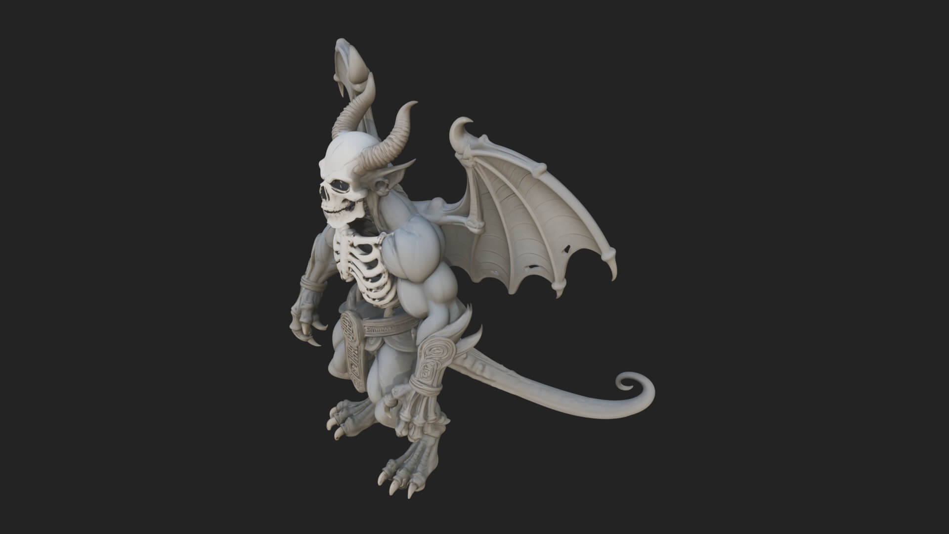 Winged Horned Demon Statue Design 15 3D Print Model 3D Model