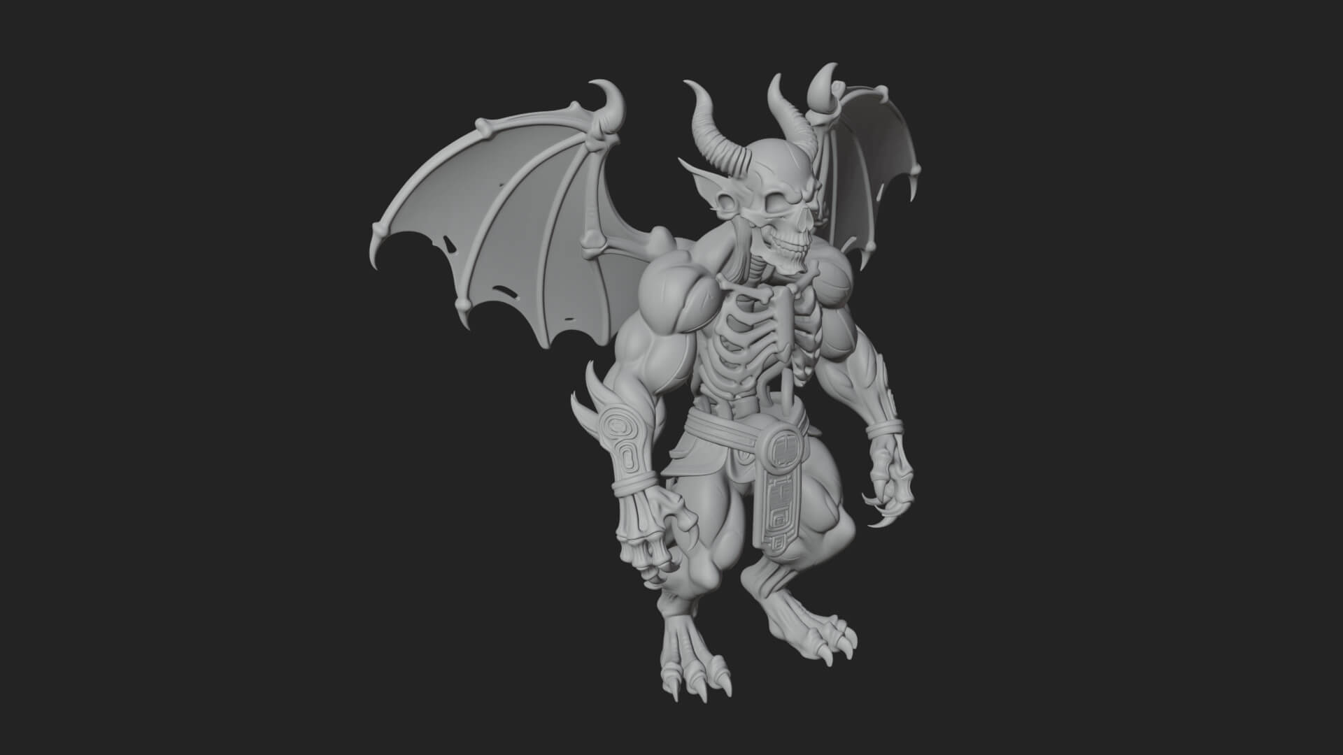 Winged Horned Demon Statue Design 15 3D Print Model 3D Model