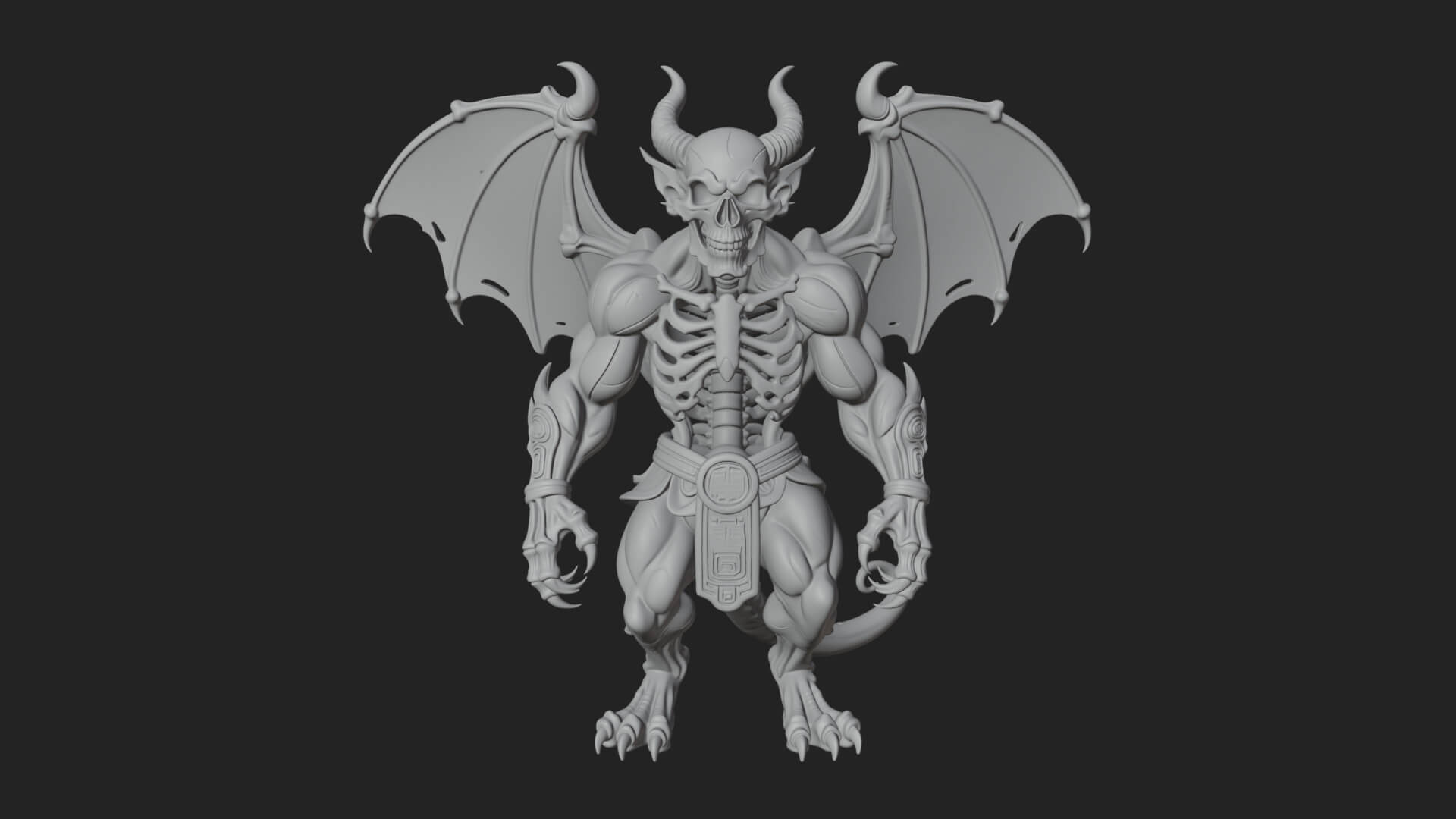 Winged Horned Demon Statue Design 15 3D Print Model 3D Model