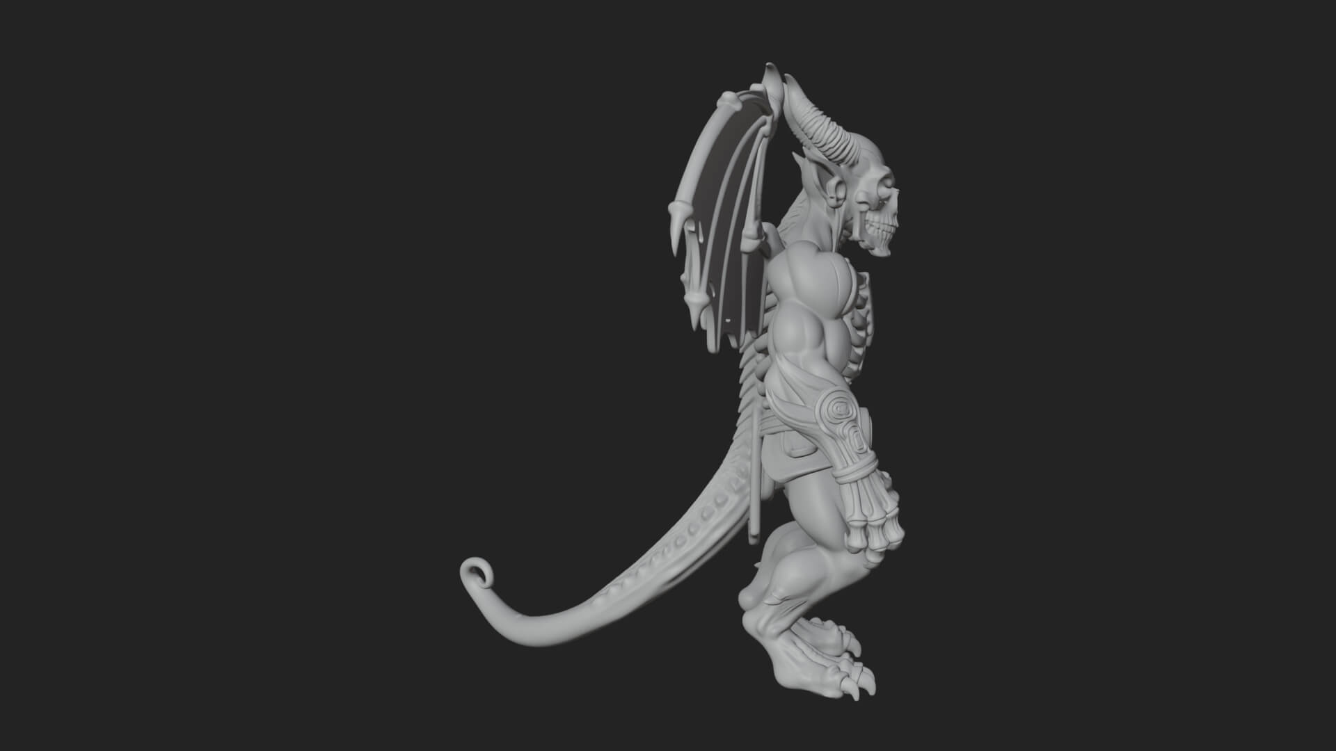 Winged Horned Demon Statue Design 15 3D Print Model 3D Model