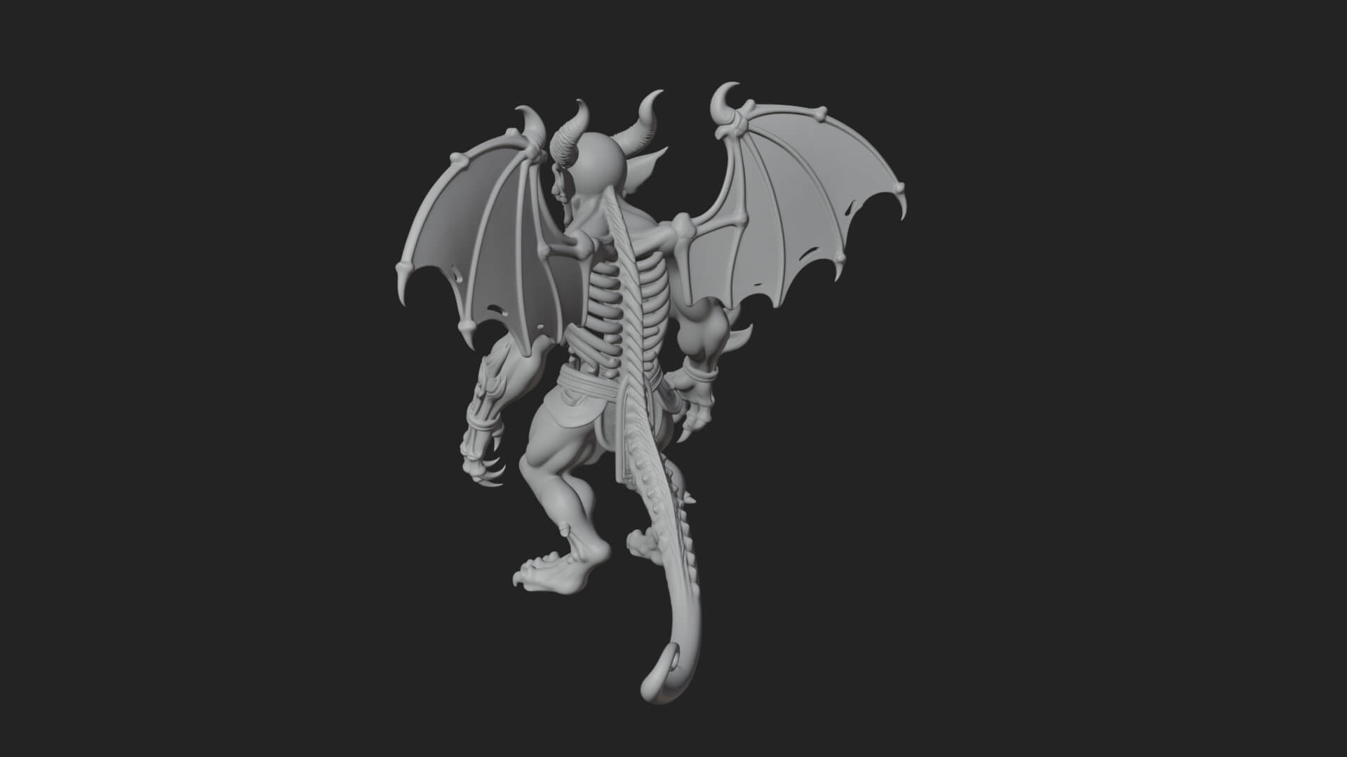 Winged Horned Demon Statue Design 15 3D Print Model 3D Model