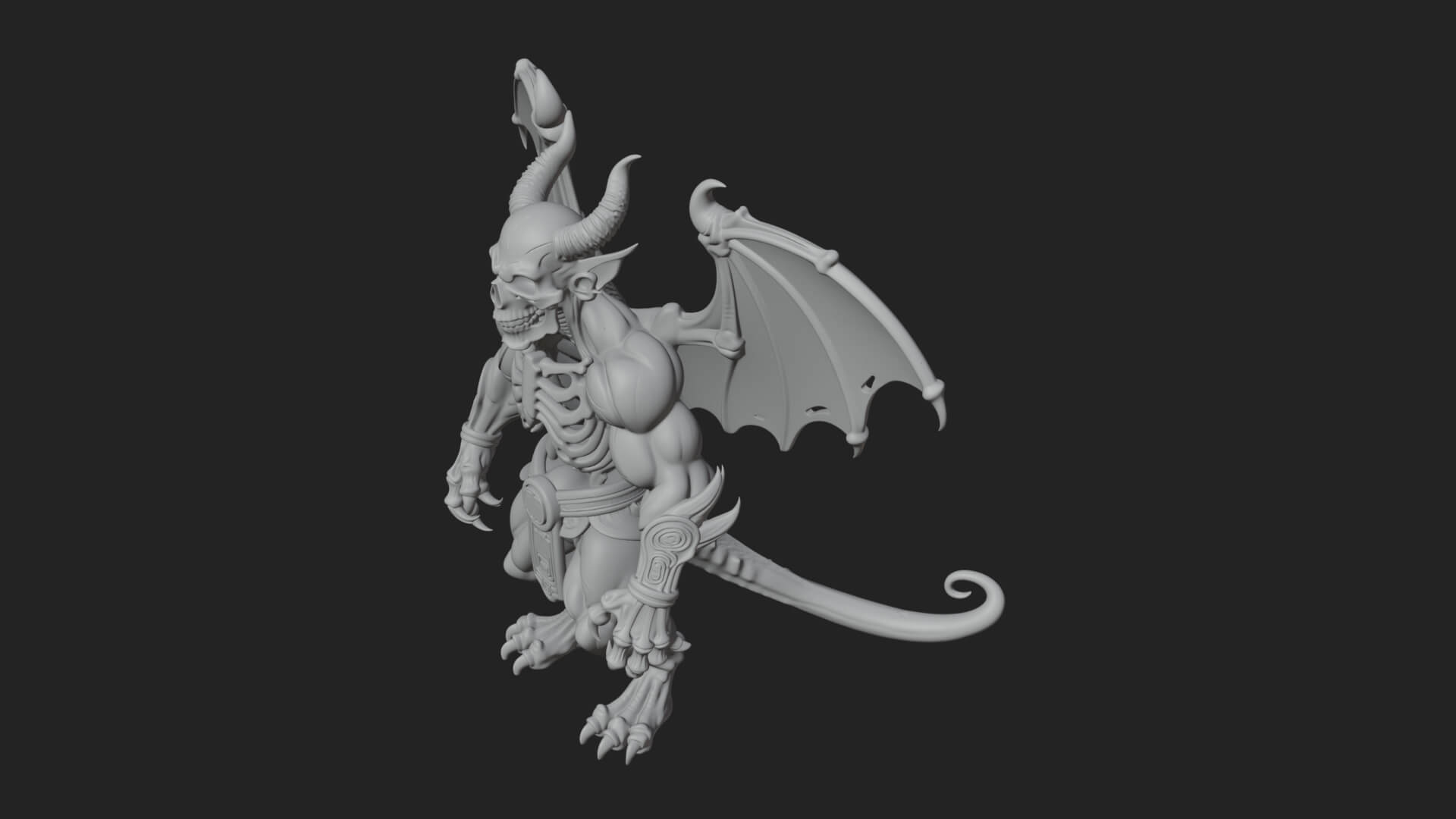 Winged Horned Demon Statue Design 15 3D Print Model 3D Model