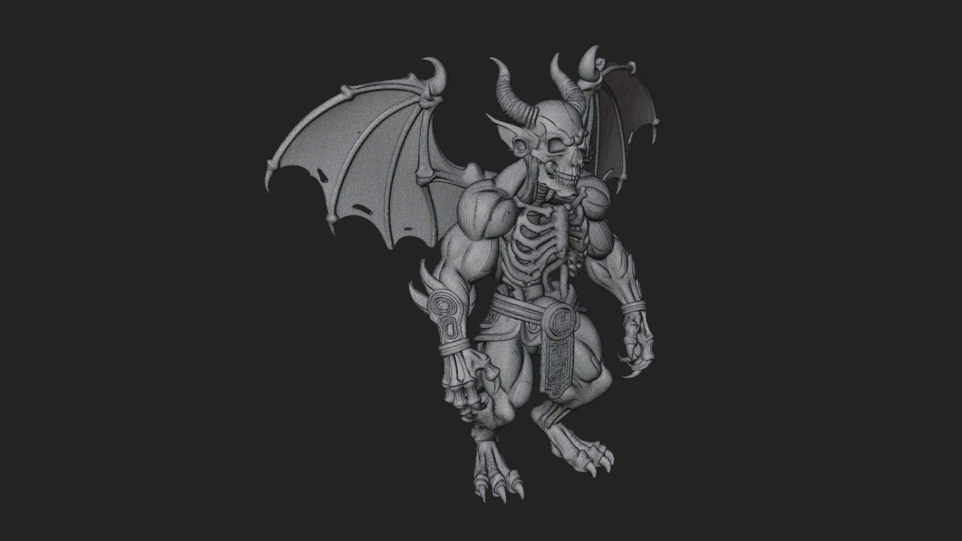 Winged Horned Demon Statue Design 15 3D Print Model 3D Model