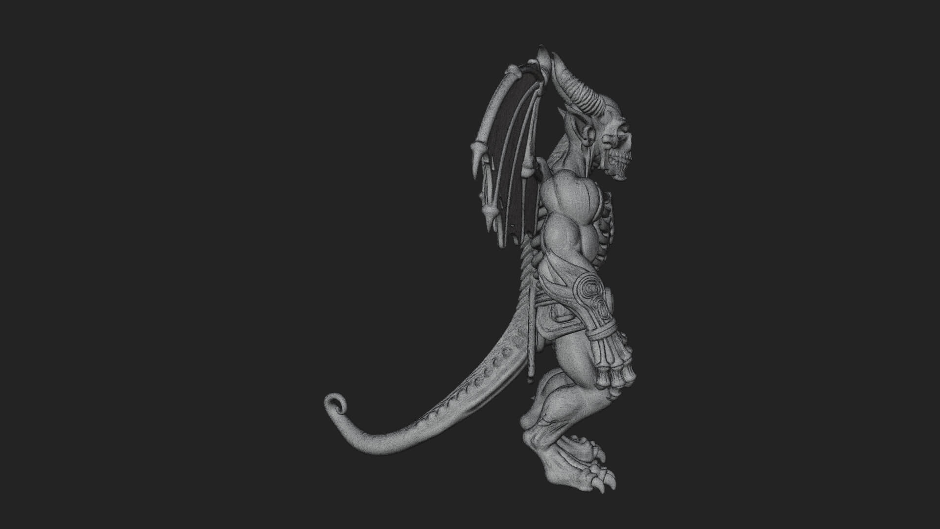 Winged Horned Demon Statue Design 15 3D Print Model 3D Model